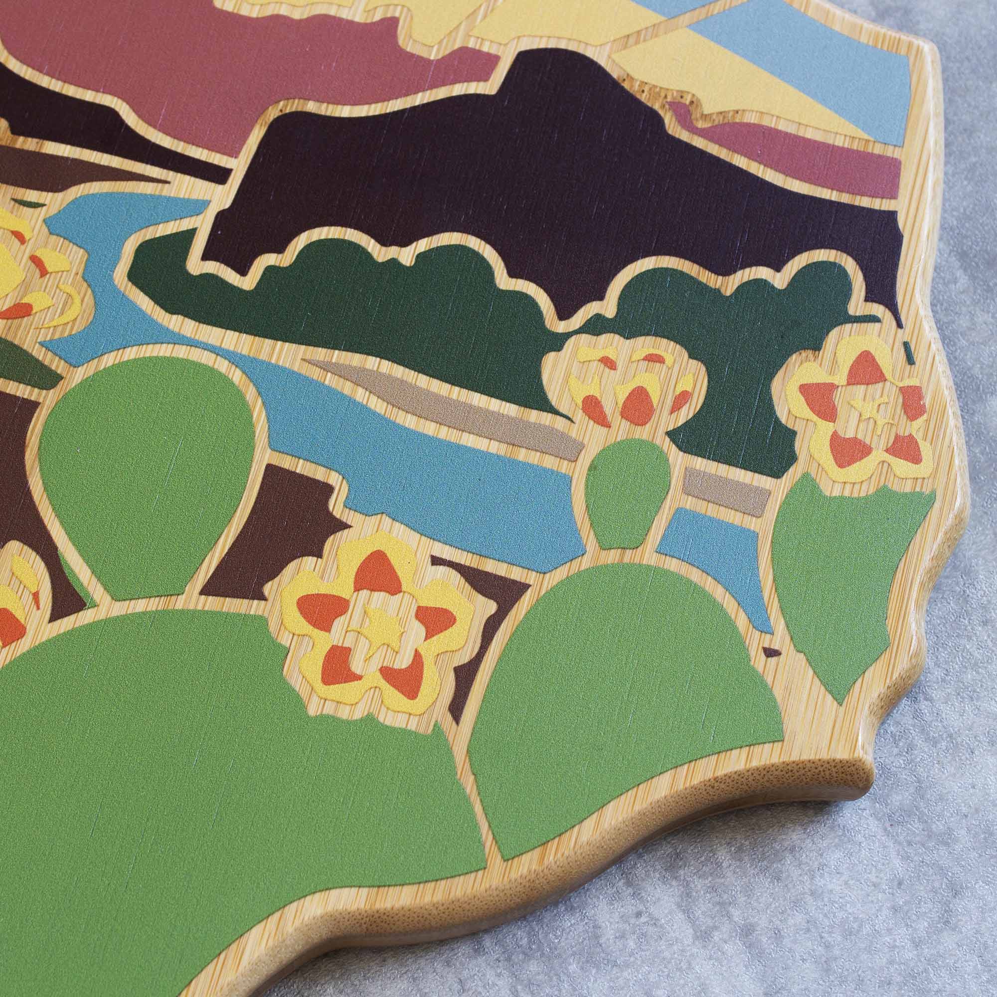 Handcrafted Texas-Shaped Wooden Cutting Board with Summer Stokes Artwork - Perfect for Kitchen Decor, Gift Giving & Serving Charcuterie