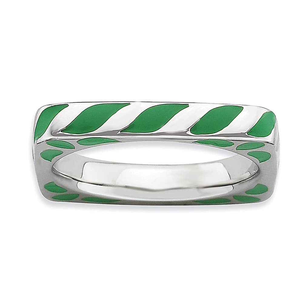 925 Sterling Silver Green Enamel Stackable Ring for Women - Perfect Gift & Everyday Wear