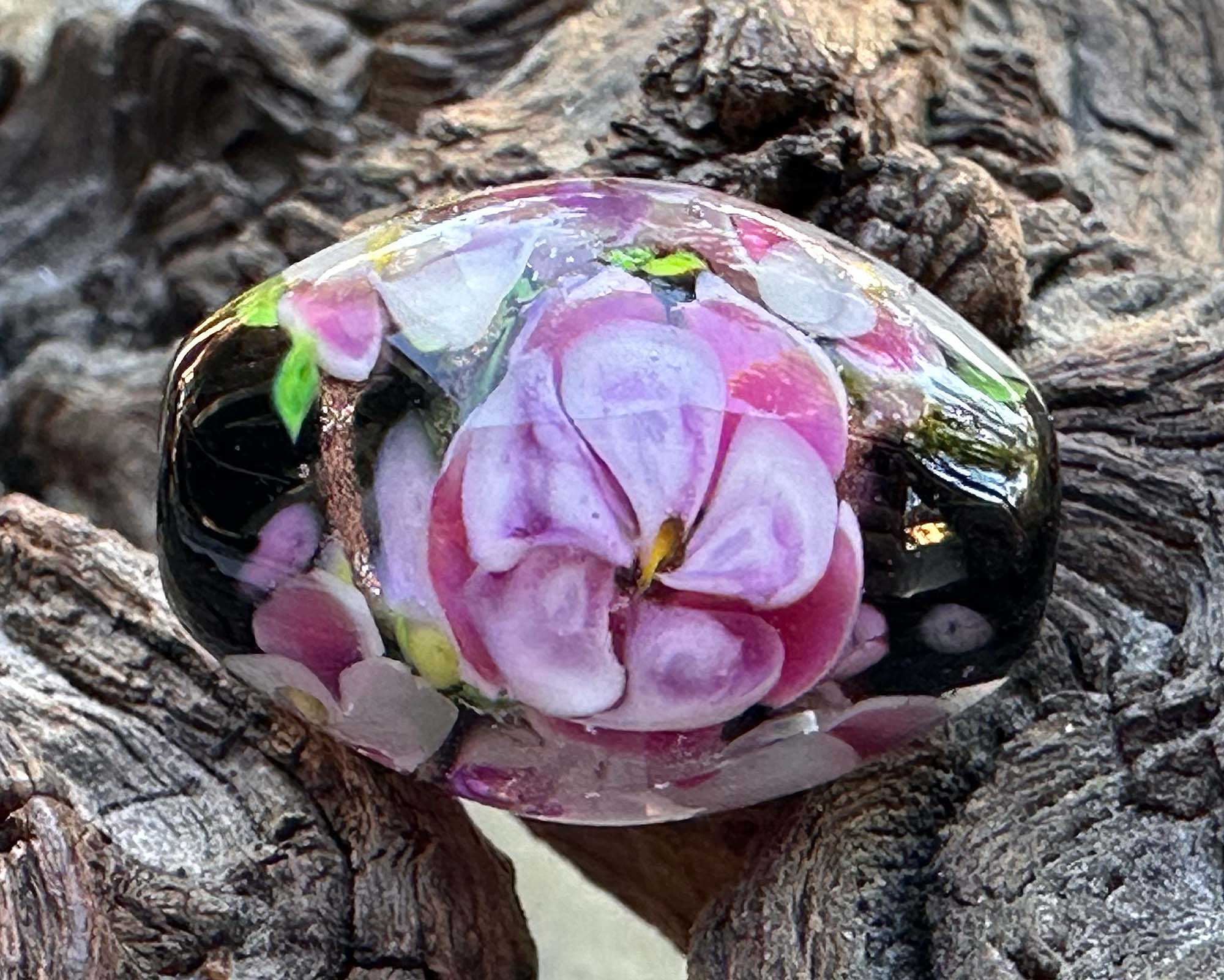Enchanting Pink Floral Lampwork Glass Focal Bead SRA - Handmade Jewelry Bead for Necklace, Bracelet & DIY Craft Projects - Perfect for Boho, Wedding & Gift Making