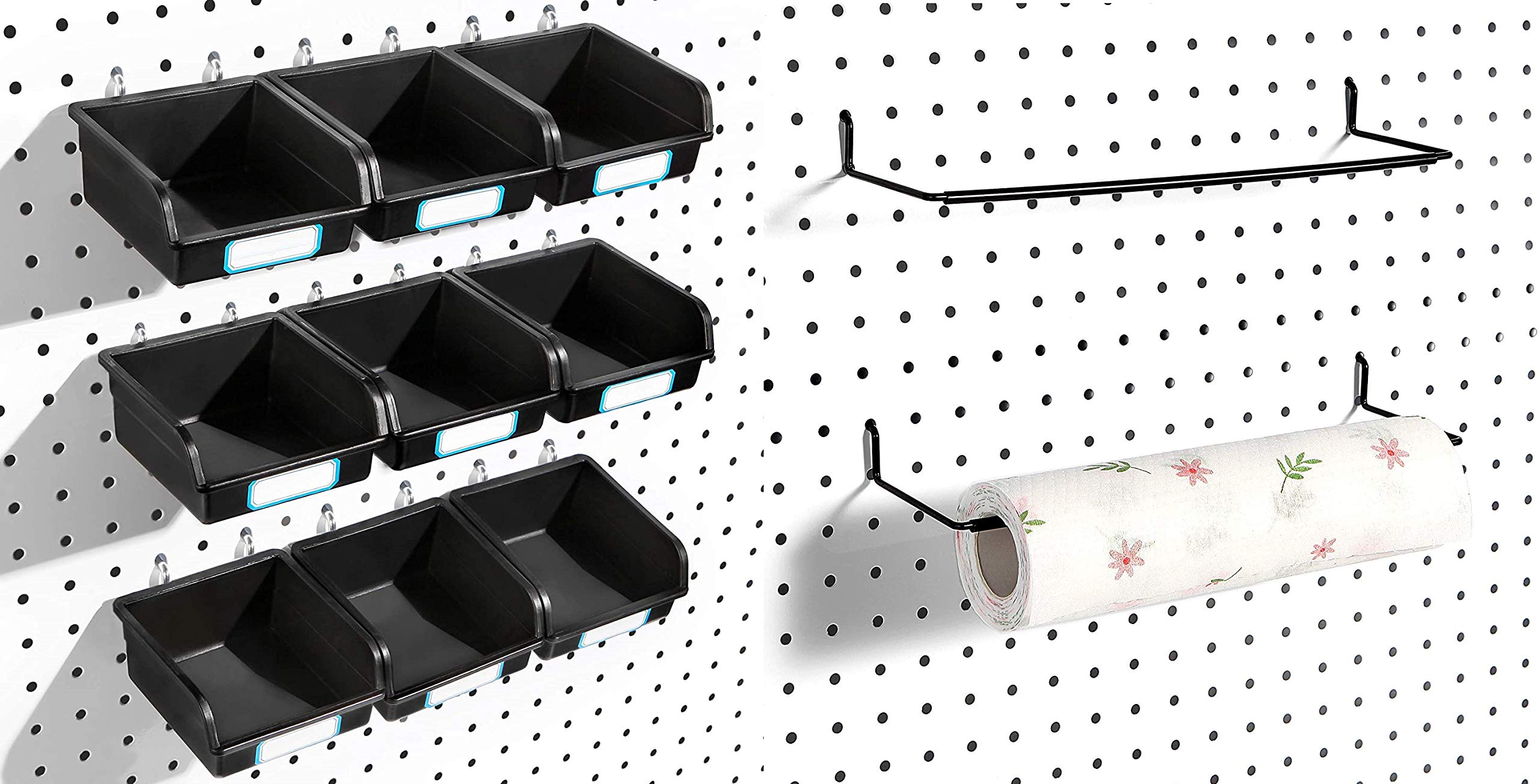FRIMOONY 12-Pack Pegboard Bins with Hooks & Labels - Organize Kitchen, Garage, Office