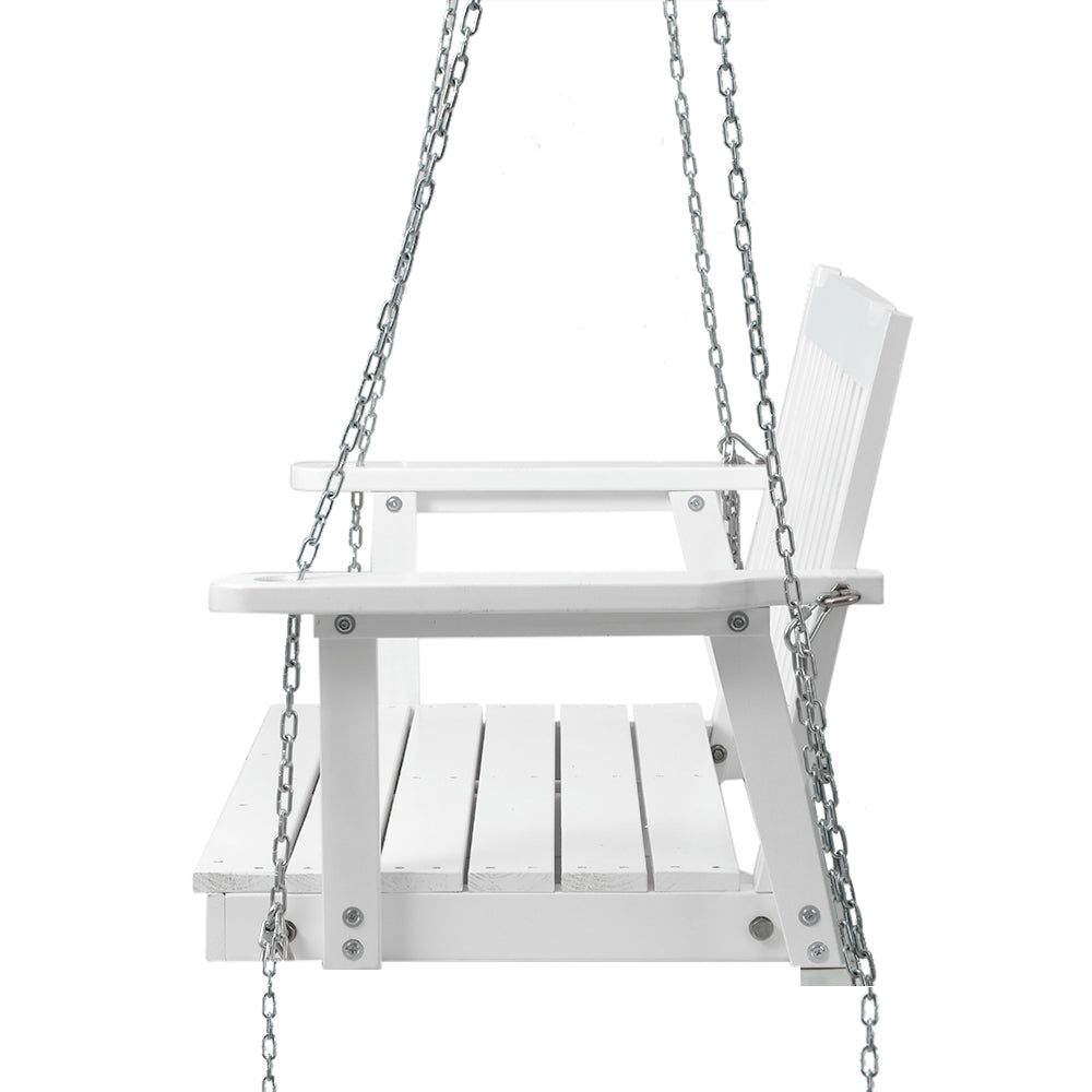 Gardeon White Wooden Porch Swing Chair with Chain - Outdoor Garden Bench for Patio, Backyard, and Relaxation - Perfect for Lounging, Reading, and Enjoying Nature