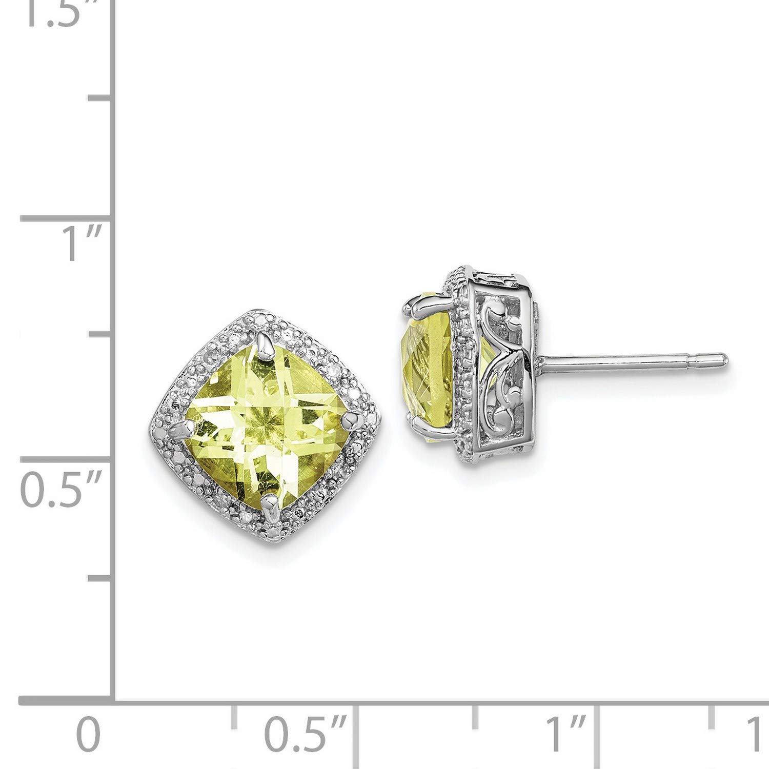 14K Sterling Silver Lemon Quartz & Diamond Stud Earrings 13x13mm - Elegant Gift for Women, Perfect for Weddings & Parties