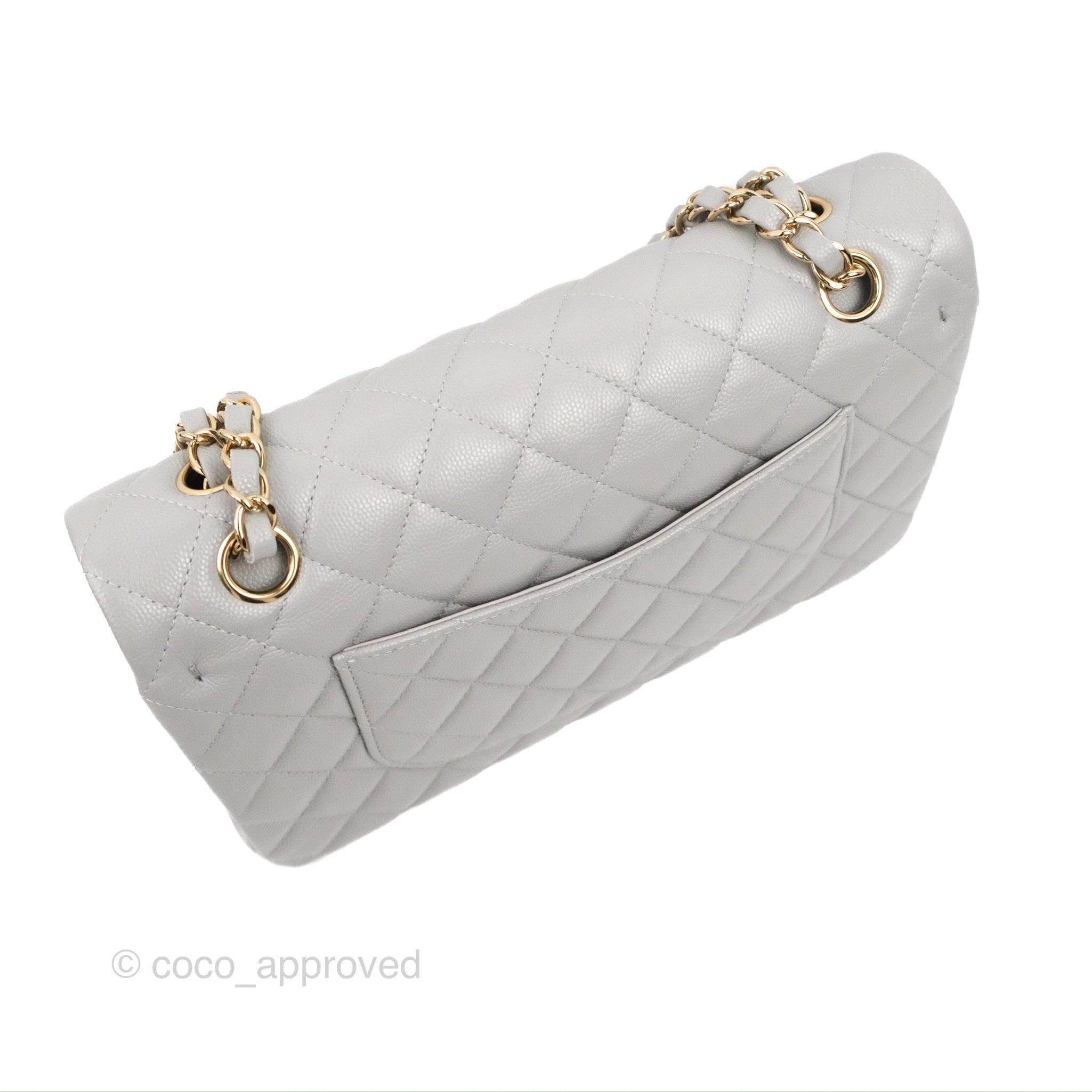 Chanel Classic Medium Double Flap Bag in Grey Caviar Leather with Gold Hardware - Luxury Designer Handbag for Women, Perfect for Work, Evening Events & Special Occasions