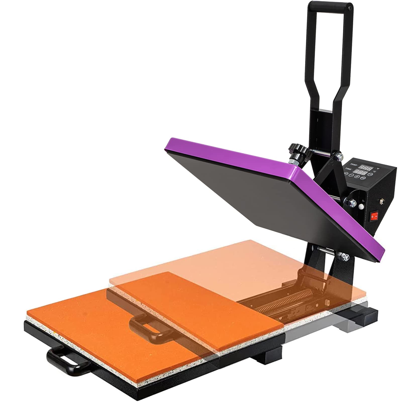 15x15 Slide Out Heat Press Machine with Digital Controller - Sublimation Transfer for T-Shirts, Mouse Pads & Canvas Bags - Industrial & Home DIY Use - Perfect for Custom Apparel, Promotional Items & Craft Projects (Purple)