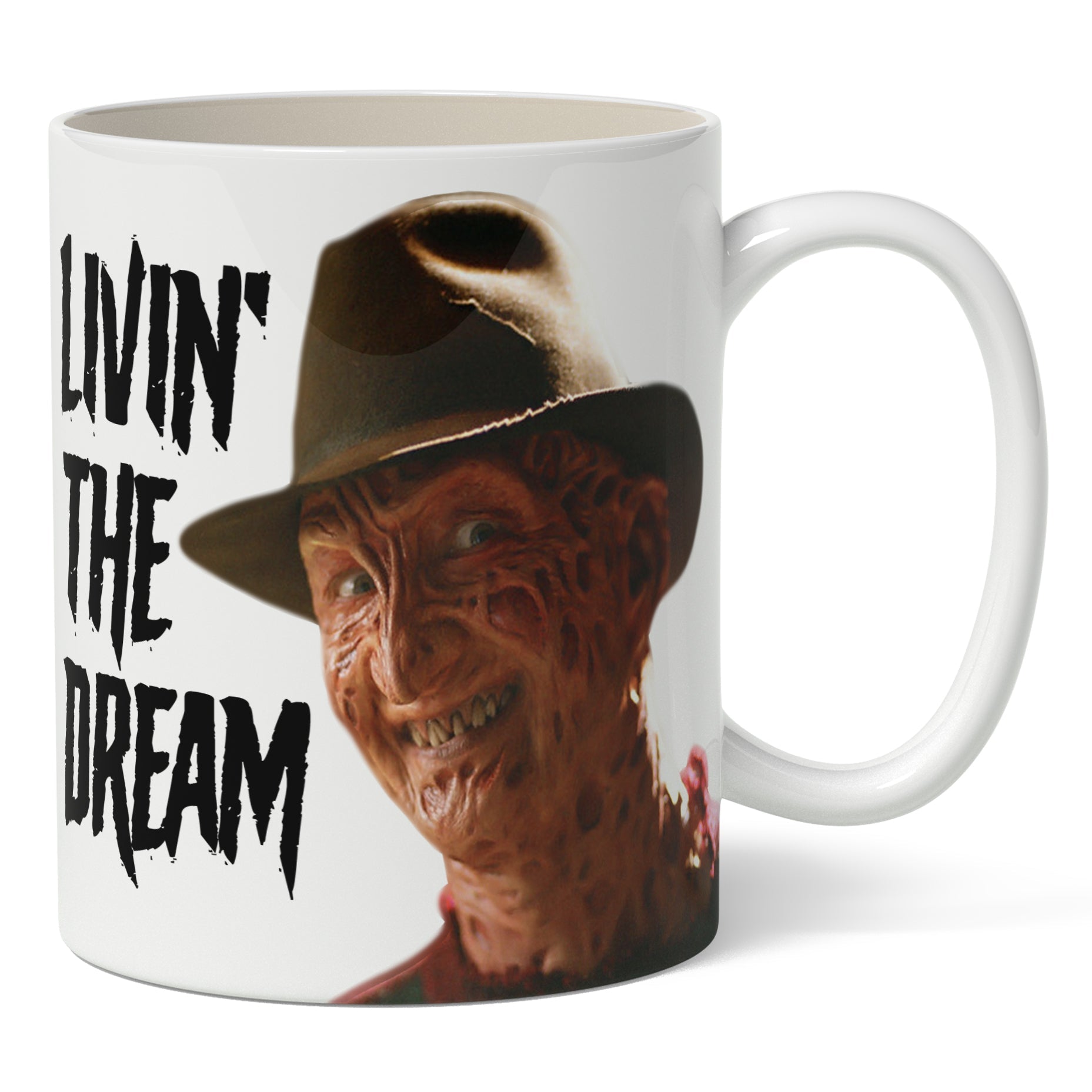 Freddy Krueger Livin' the Dream Coffee Mug - Horror Movie Fan Gift, Nightmare on Elm Street Collectible - Perfect for Halloween Parties & Horror Movie Nights