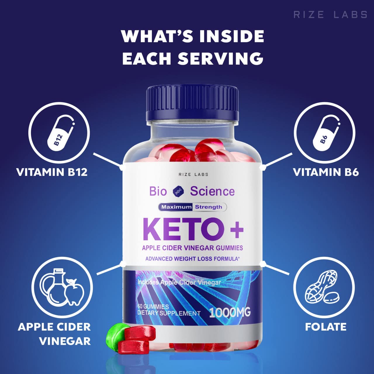 Bio Science Keto Plus Gummies for Weight Loss - Extra Strength Fat Burner with Apple Cider Vinegar, Advanced Keto Formula (180 Gummies, Pack of 3) | Supports Ketosis, Energy Boost & Appetite Control - Perfect for Low Carb Diet & Active Lifestyle