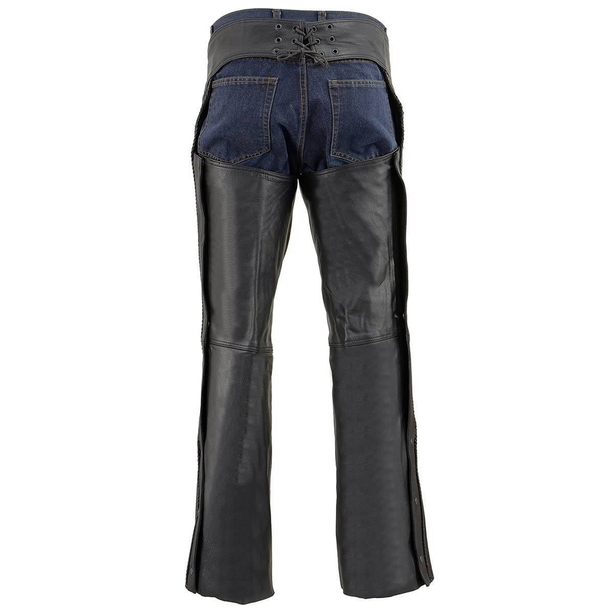 Milwaukee ML1125 Men's Black Premium Braided Leather Motorcycle Chaps - Thin Jean Style with Pockets - XL Size | Perfect for Riding, Biker Events & Outdoor Adventures