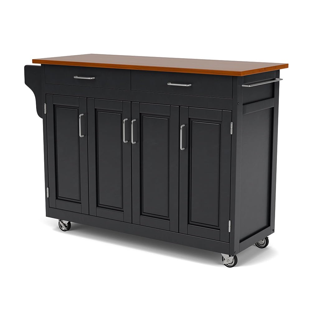 Homestyles Create-A-Cart Black Kitchen Cart - Mobile Kitchen Island with Wheels, Storage Shelf & Spice Rack - Perfect for Small Spaces, Apartments & Food Prep Stations