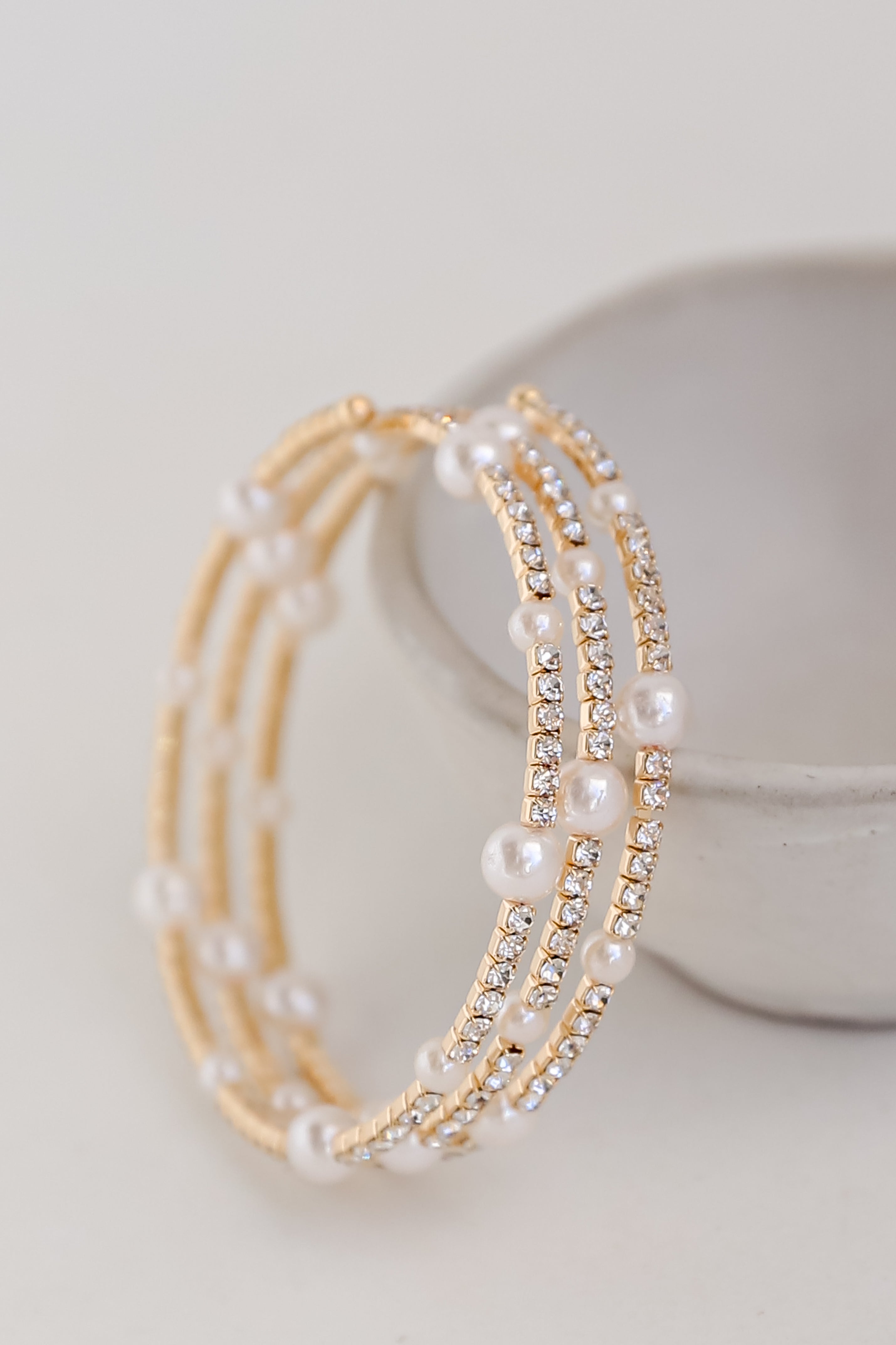 Claire Gold Pearl & Rhinestone Bracelet Set for Women - Elegant Jewelry Gift for Party, Wedding, Anniversary - Final Sale