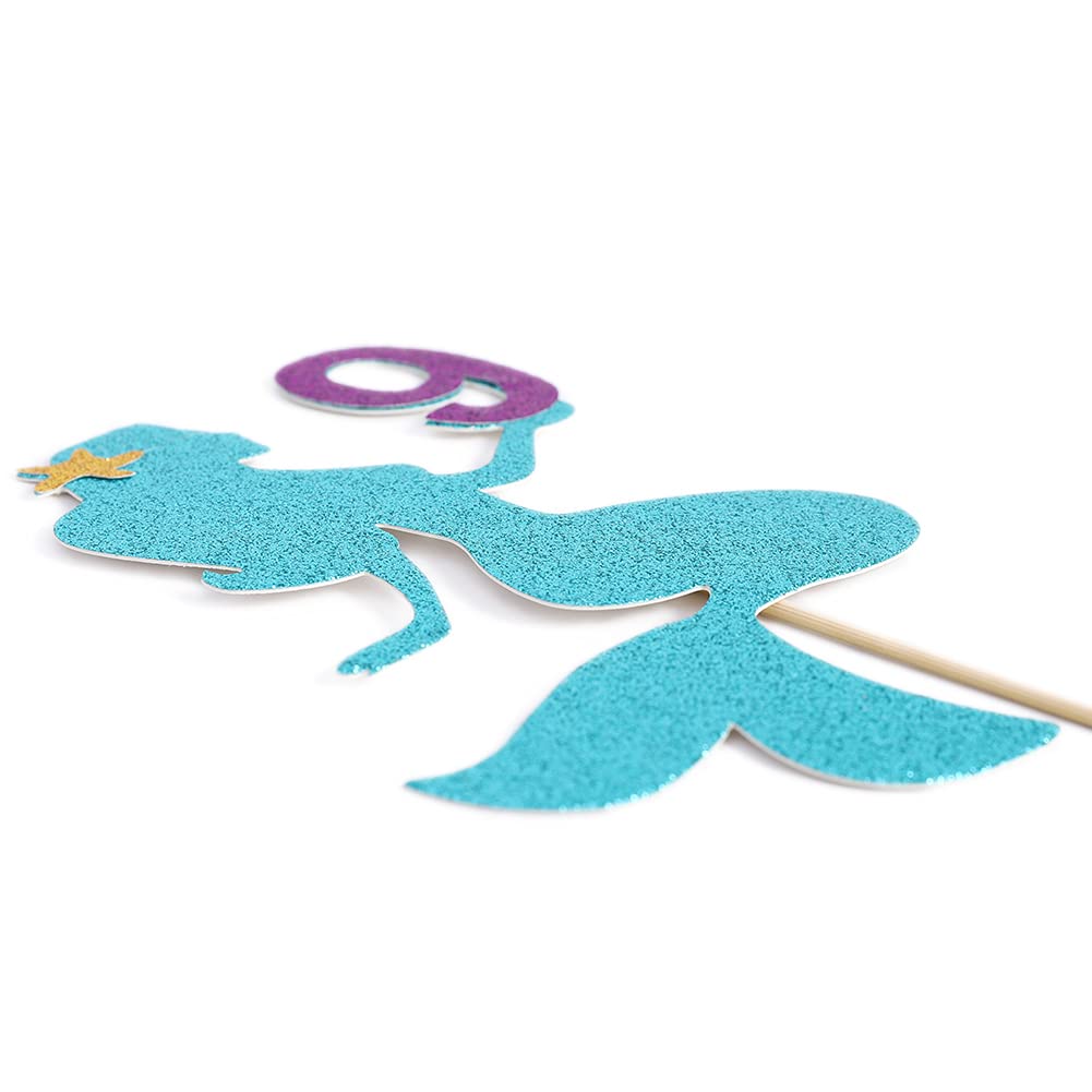 Personalized Mermaid Cake Topper for Birthday Parties - Glitter Smash Cake Decoration, Photo Booth Props & 9