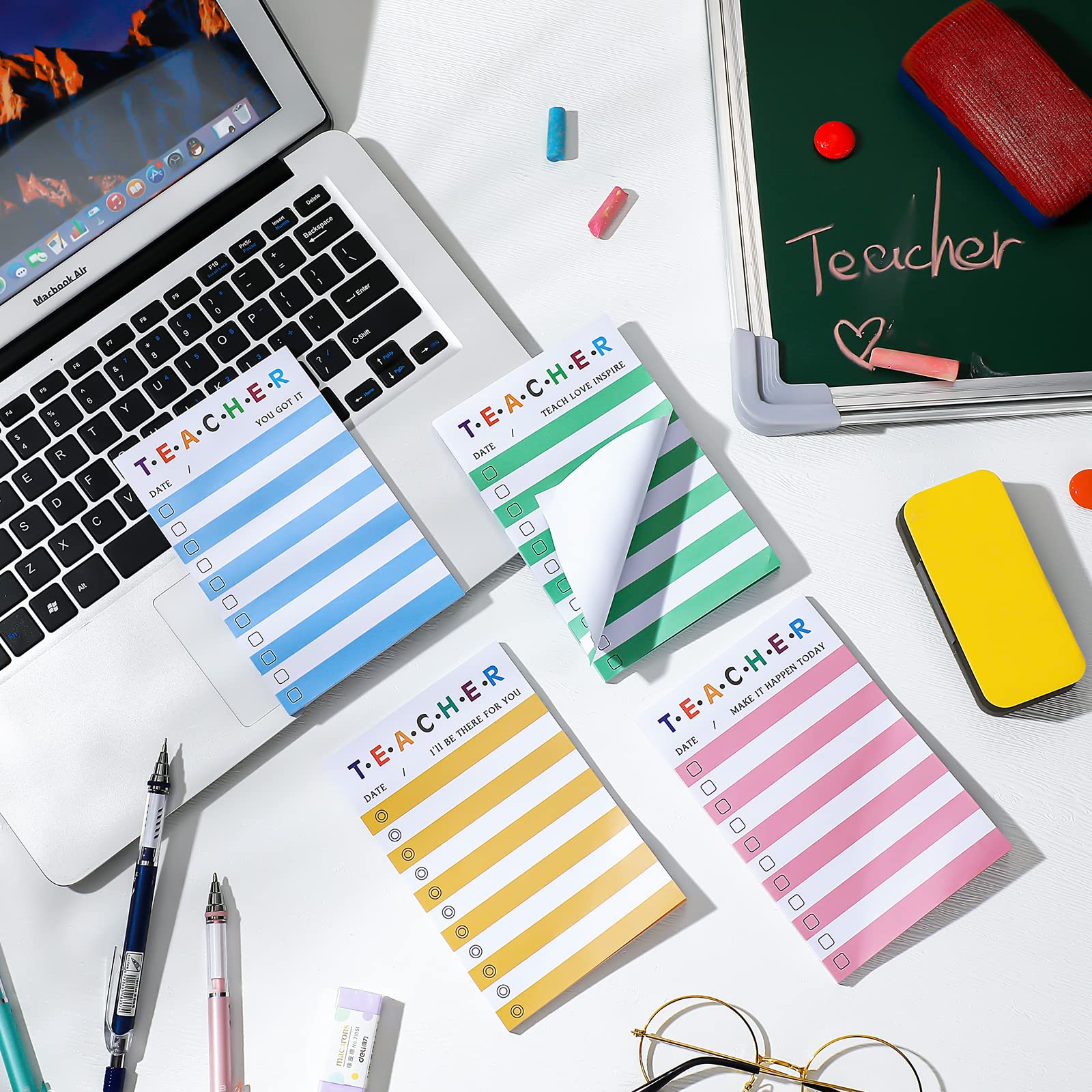4-Pack Motivational Teacher Notepads - 200 Sheets, 4x6 Inch for School & Office Use