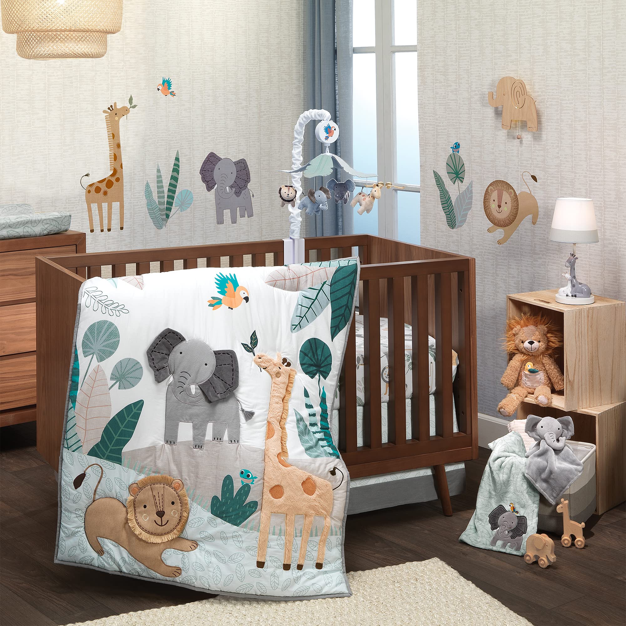 Lambs & Ivy Jungle Friends 5-Piece Safari Animals Nursery Baby Crib Bedding Set - Soft & Cozy Crib Sheets, Bumper, Skirt for Boys & Girls - Perfect for Jungle Theme Nursery Decor & Baby Shower Gifts