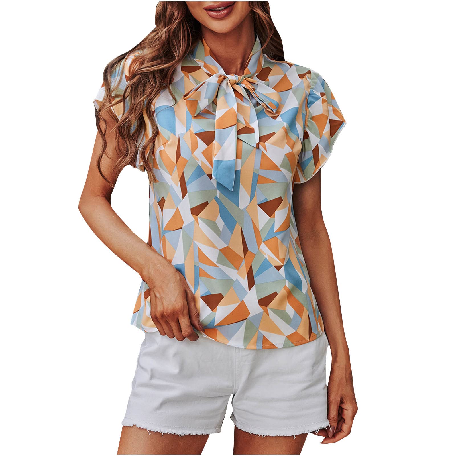 Boho Tops for Women - Floral Print Short Sleeve Blouse with Ruffles | Summer Casual Sexy Shirt | Perfect for Beach Vacation, Music Festival & Date Night Outfits