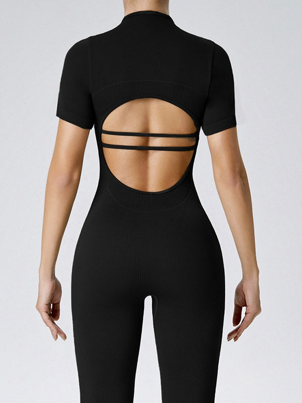 ZASUWA Women's Sexy Ribbed Cutout Jumpsuit with Zipper Detail - Perfect for Night Out, Party & Date Night