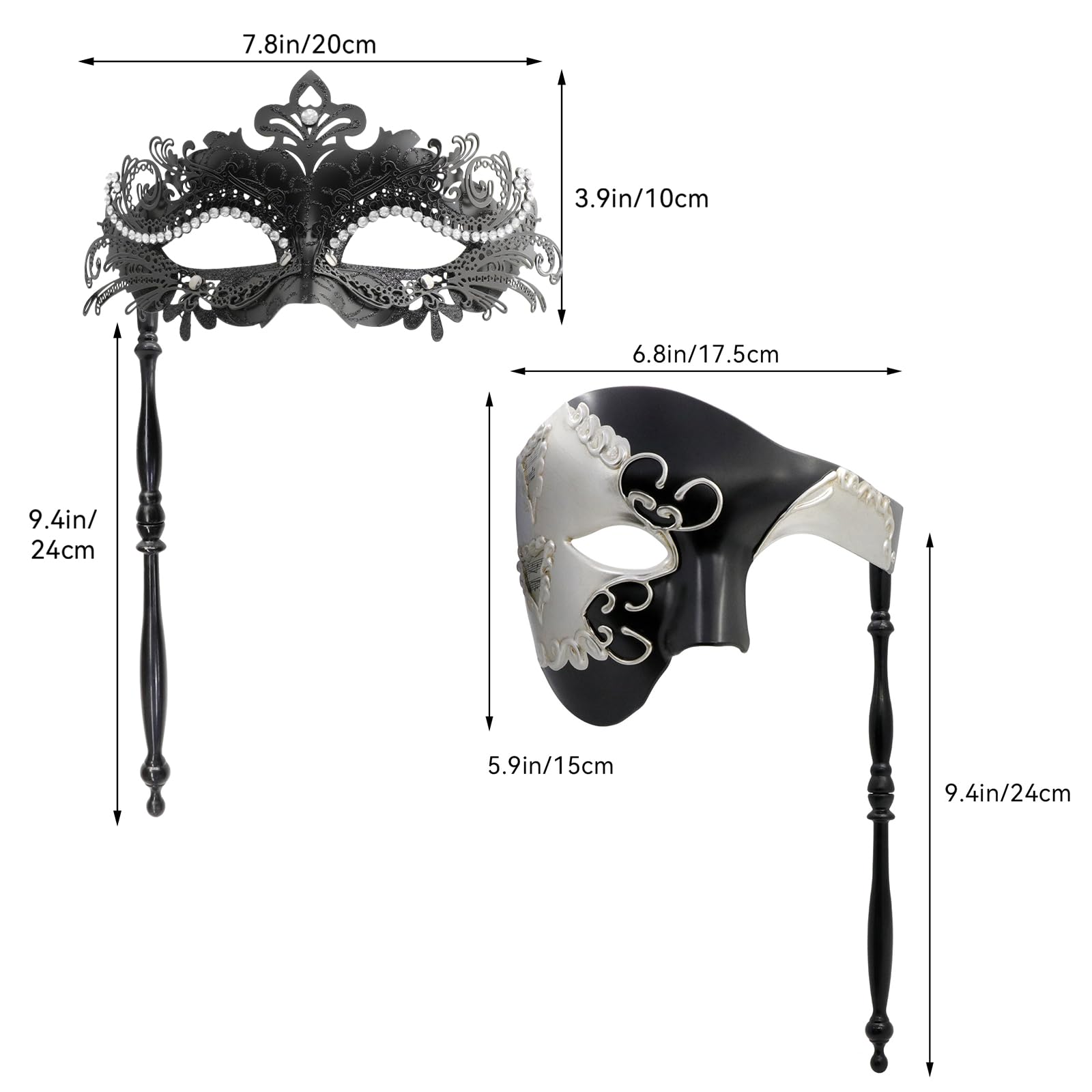 Venetian Masquerade Masks Set for Couples - Handheld Party Costume Accessory for Women & Men | Perfect for Balls & Costume Parties