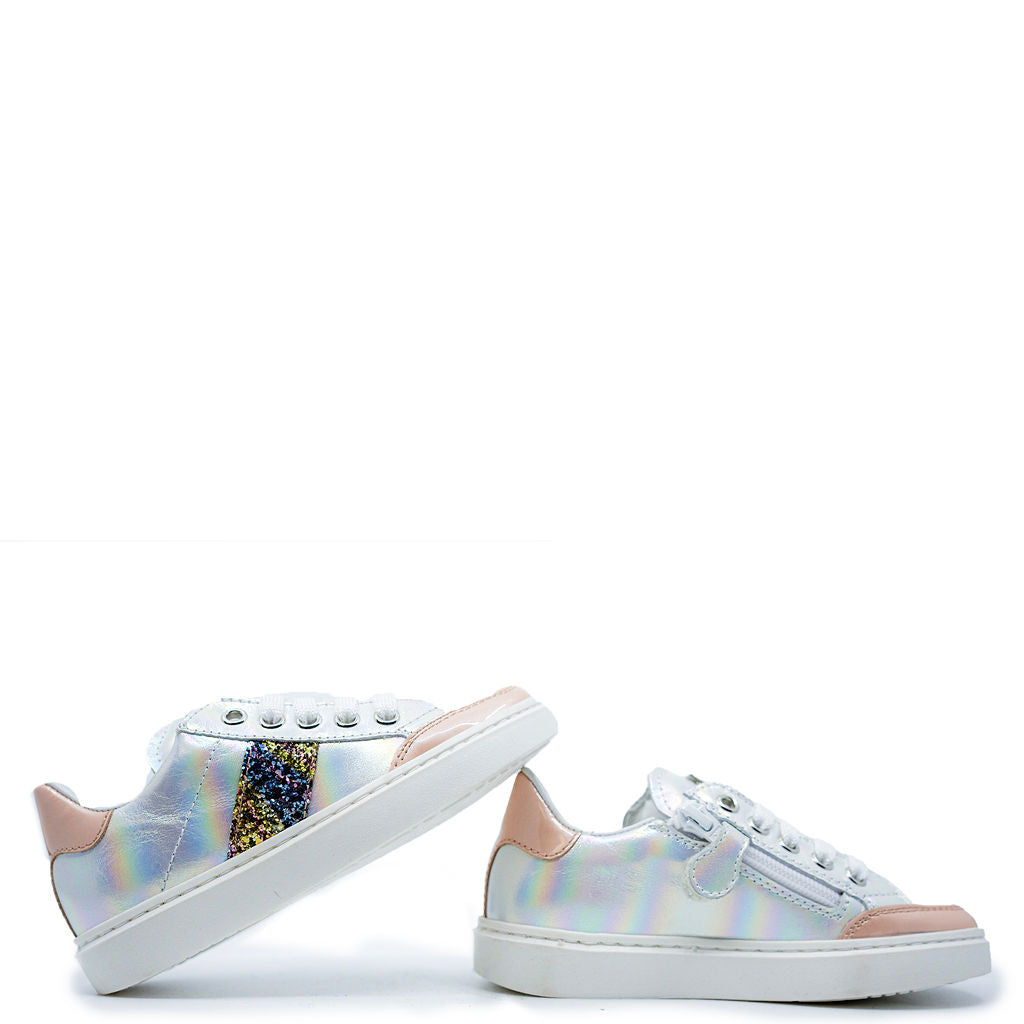 Beberlis Women's Pearlized Leather Sneakers with Zipper - Stylish & Comfortable Walking Shoes for Casual Outings & Work