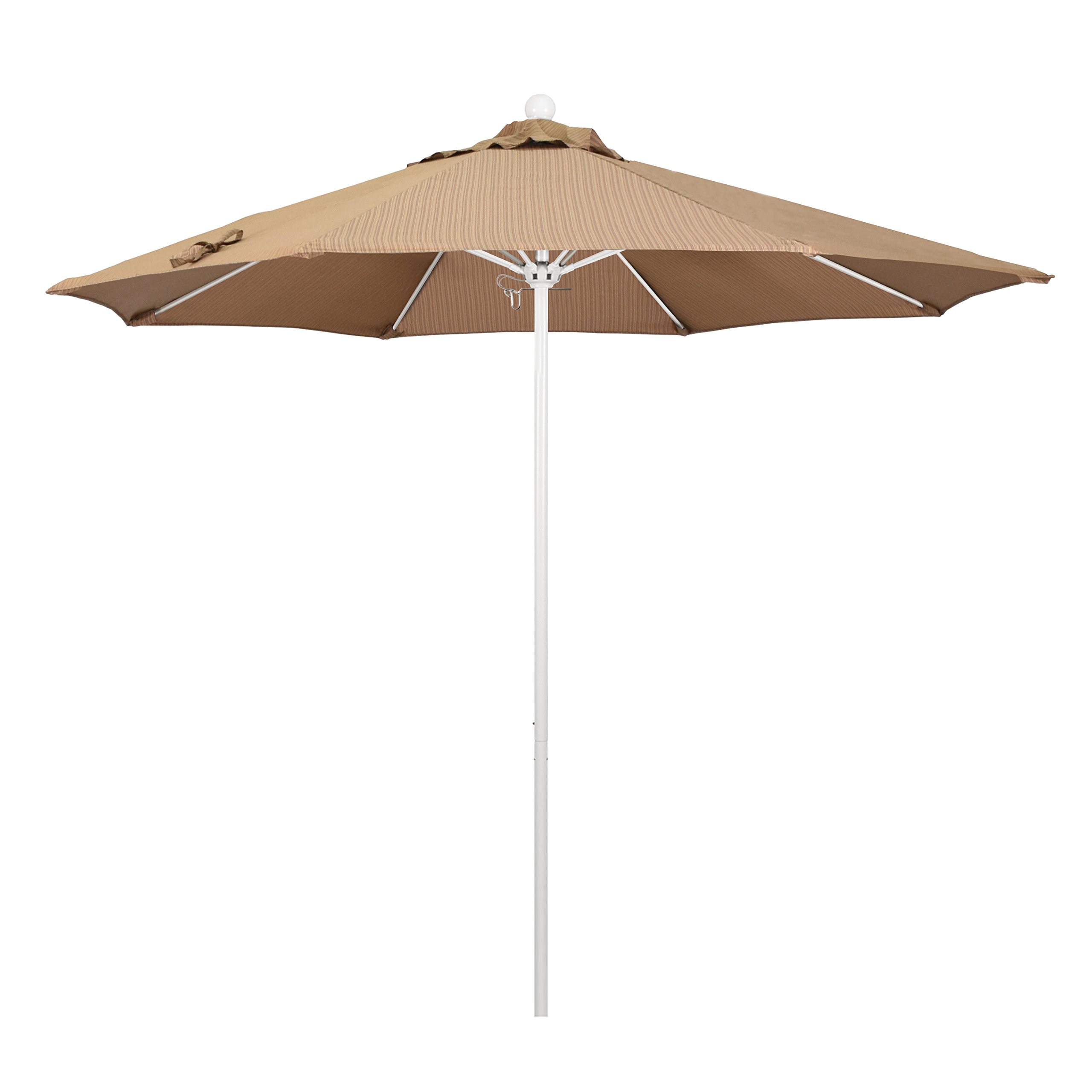 9' Venture Series Patio Umbrella with Matte White Aluminum Pole & Fiberglass Ribs - Push Button Lift System, Durable Olefin Sequoia Fabric - Perfect for Backyard, Poolside, and Outdoor Dining Areas