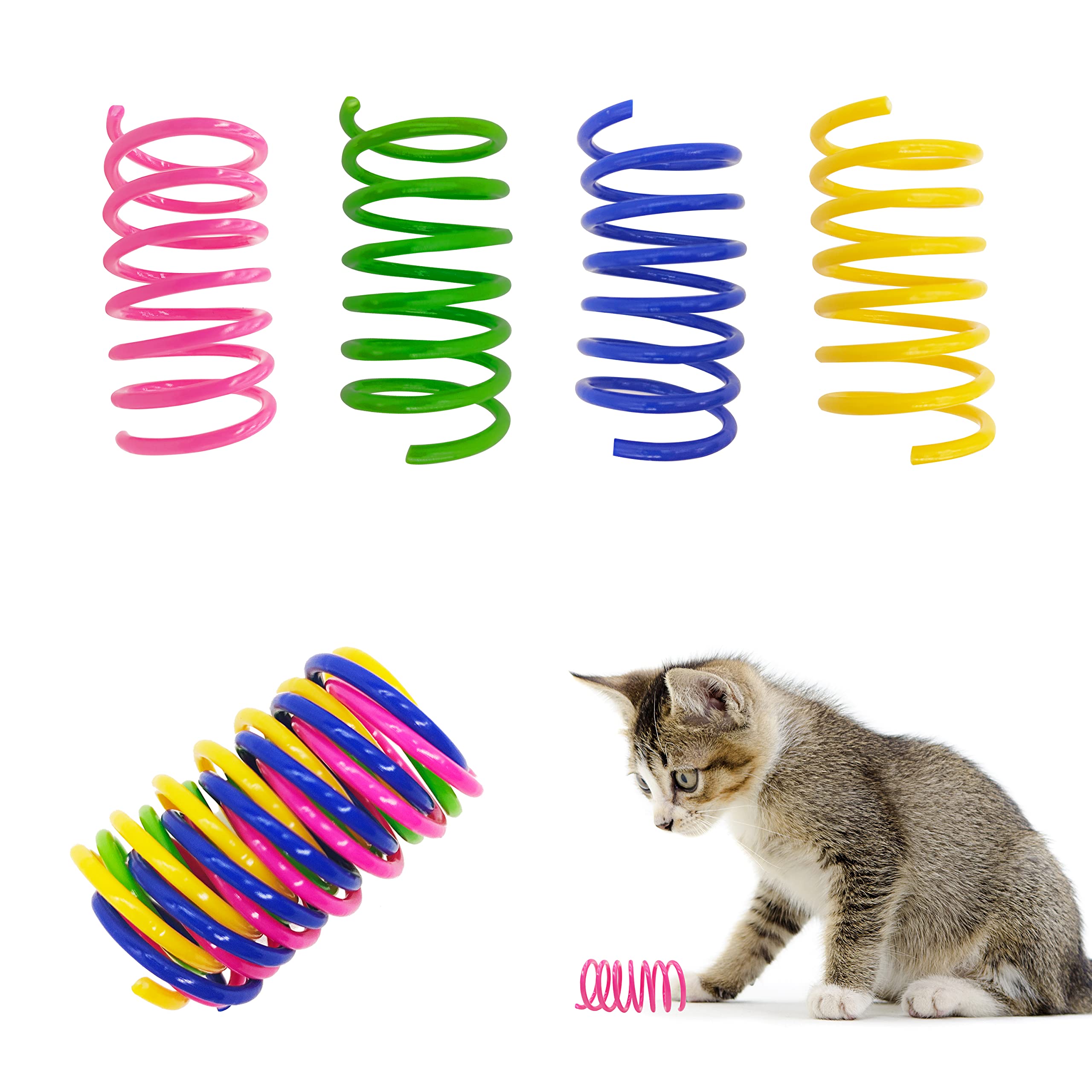 30 Pack Colorful Plastic Cat Spring Toys - Interactive Cat Toys for Indoor Cats & Kittens - Fun Playtime for Boredom Relief & Exercise