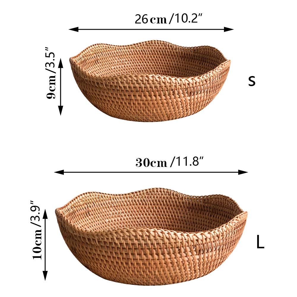 Handmade Rattan Fruit Basket - 11.8 Inch Large Pistachio Nut Bowl for Kitchen & Dining Room | Natural Woven Storage for Fruits, Bread, Snacks | Eco-Friendly Home Decor