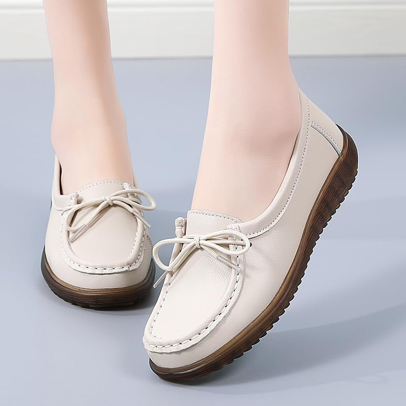 HESBITEUL Women's Casual Penny Loafers - Slip On Driving Moccasins Comfortable Flat Shoes with Bowknot for Walking, Work & Everyday Wear