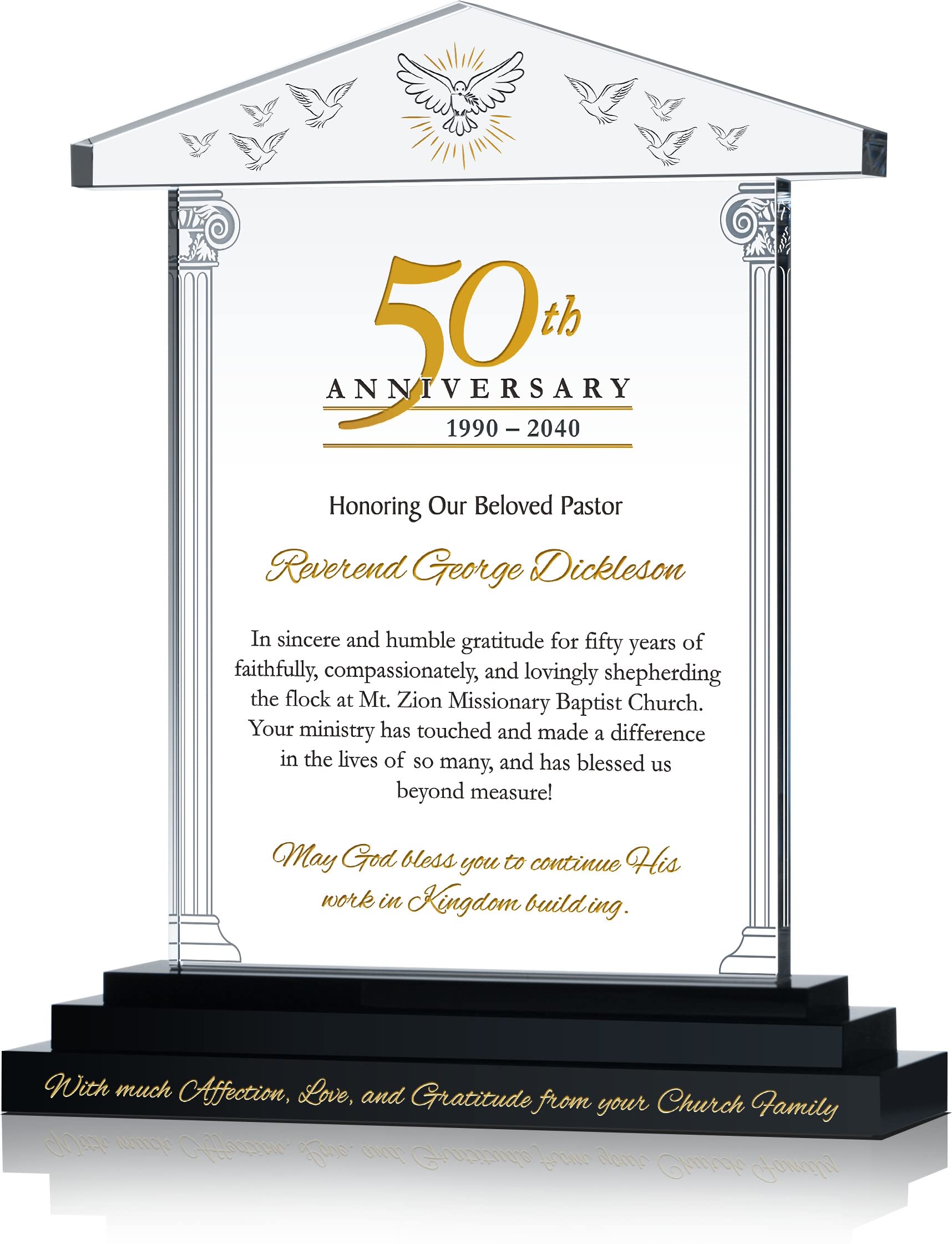 Custom Church Shaped Crystal Pastor Plaque - Personalized with Name, Church & Anniversary Date - Unique Religious Appreciation Gift for Pastors (9 Inch) - Perfect for Ordination, Retirement & Ministry Milestones