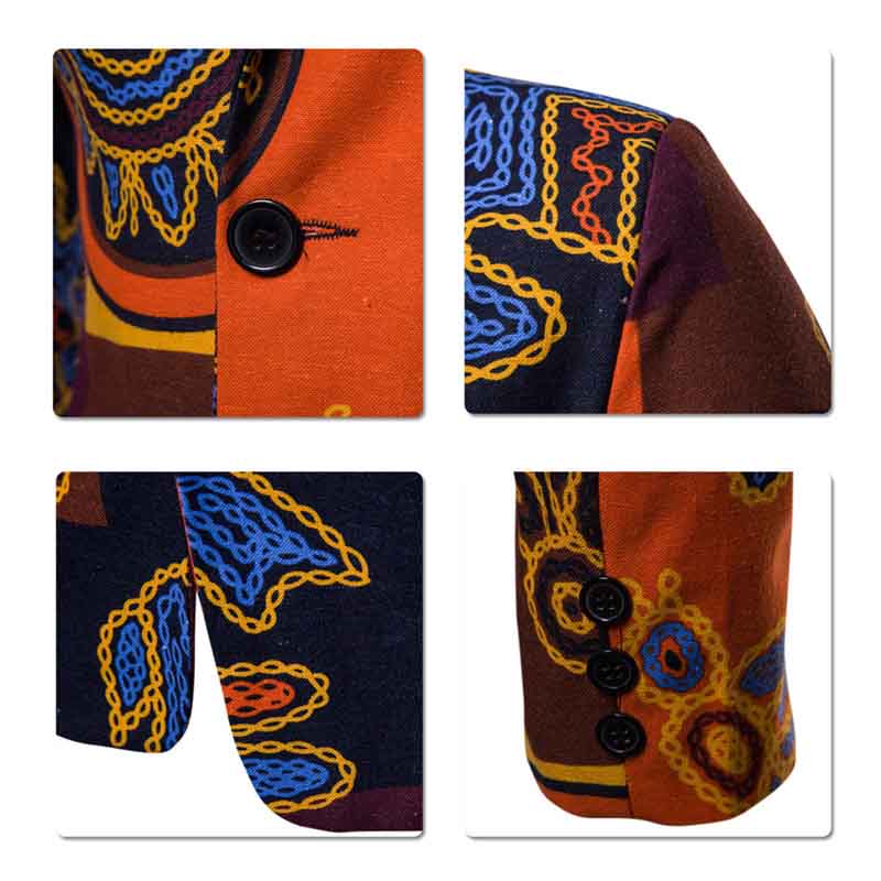 Men's Floral Printed Casual Blazer Coat - Orange Slim Fit Suit Jacket for Business Casual, Weddings & Outdoor Events