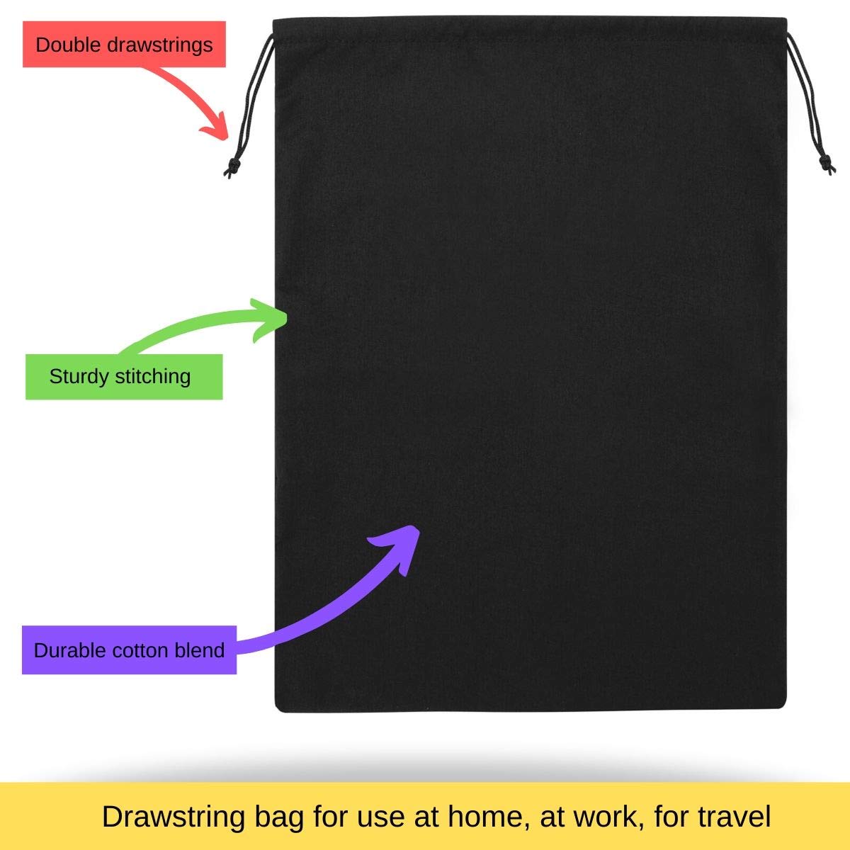 Premium Black Cotton Drawstring Bags - 12