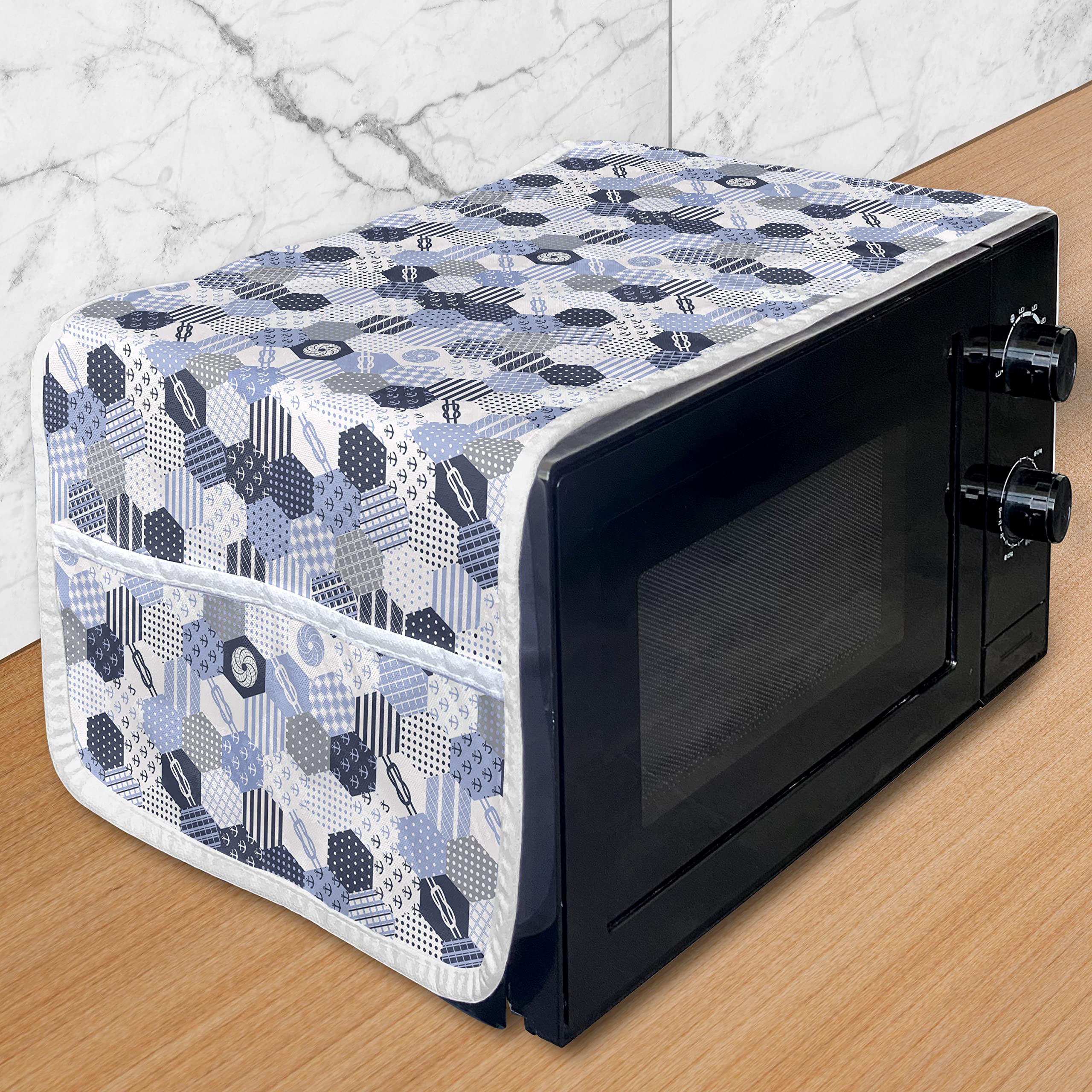 Ambesonne Blue Nautical Microwave Oven Cover - Waterproof Kitchen Organizer with Pockets, 36