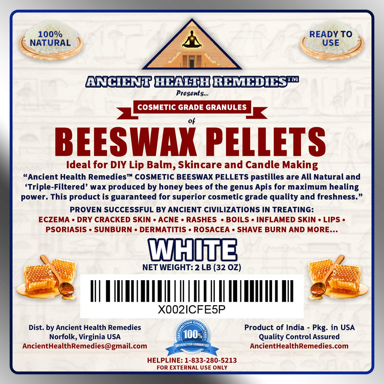Premium Cosmetic Grade A Beeswax Pellets - 100% Natural, Triple Filtered - Perfect for DIY Lip Balm, Skincare, Candle Making & Soap Crafting (2 LB, White) | Ideal for Homemade Beauty Products & Artisan Crafts