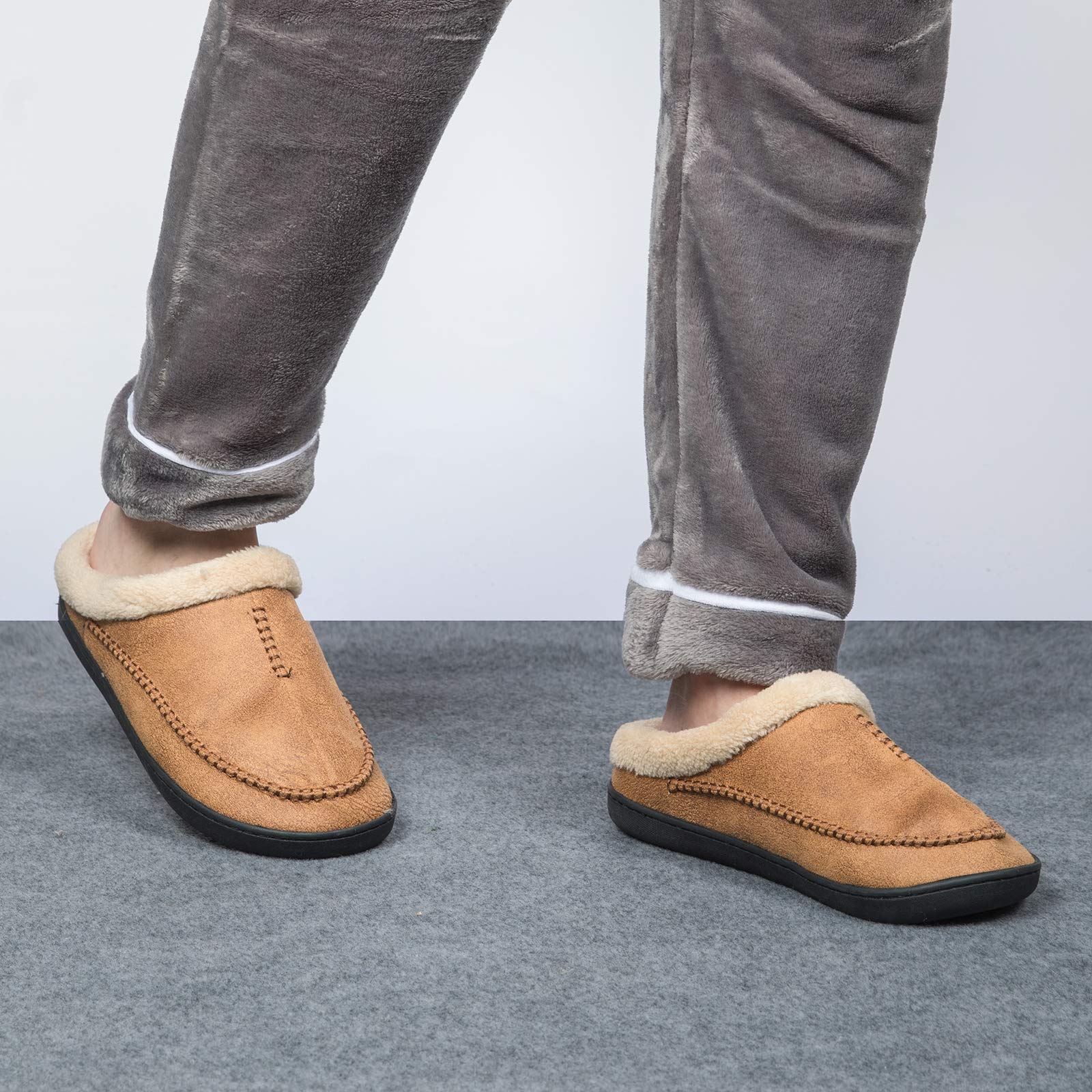 WOTTE Men's Moccasin Slippers - Soft Microsuede with Fleece Lining & Memory Foam - Indoor/Outdoor House Shoes for Comfort & Warmth - Perfect for Lounging at Home, Running Errands, or Backyard Relaxation