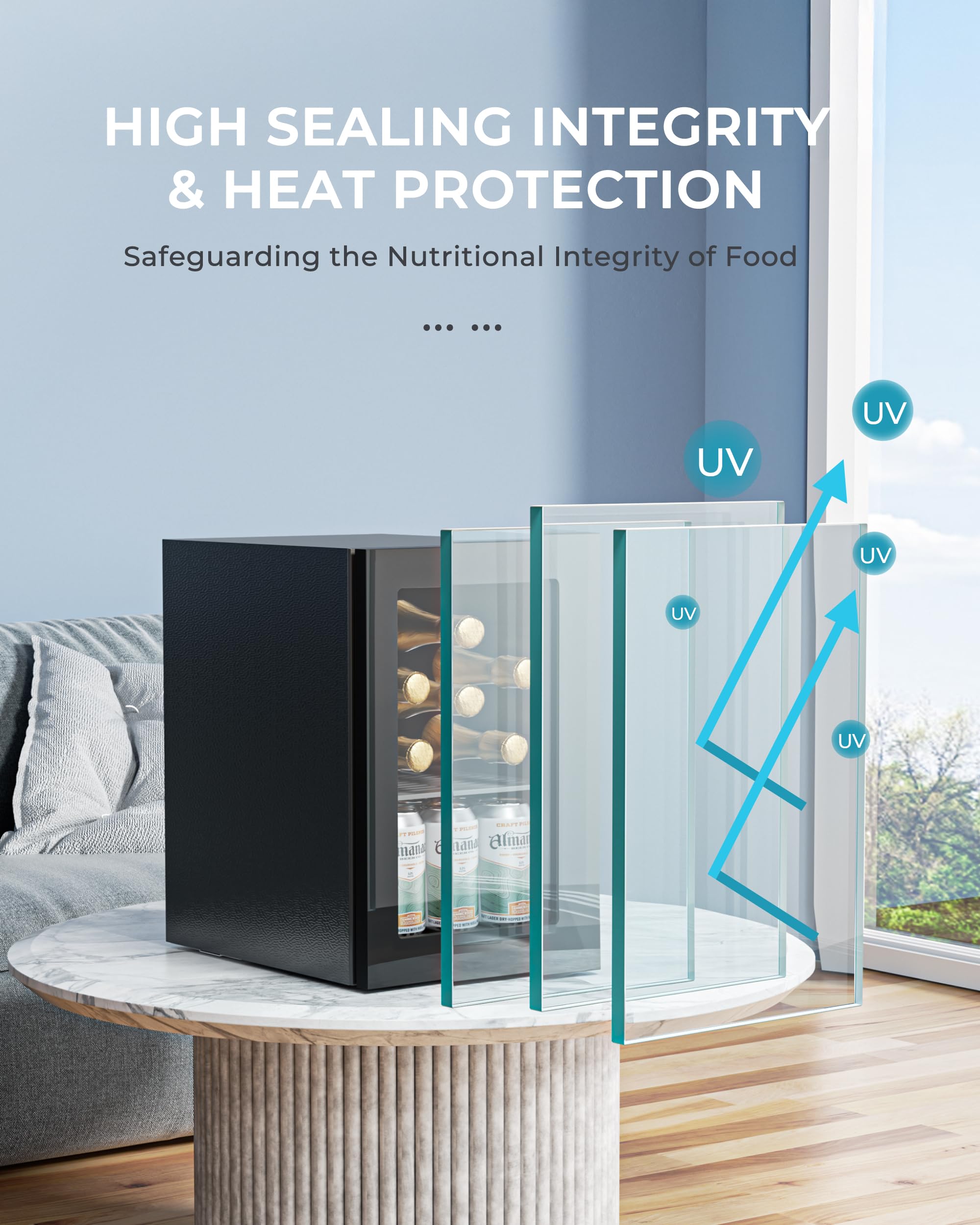 EUHOMY 6 Bottle & 6 Can Countertop Wine Cooler Refrigerator with Glass Door - 37°F-57°F Adjustable Temperature, Advanced Cooling Technology, Removable Shelves for Home, Kitchen, Office | Perfect for Storing Wine, Beer, and Beverages in Small Spaces