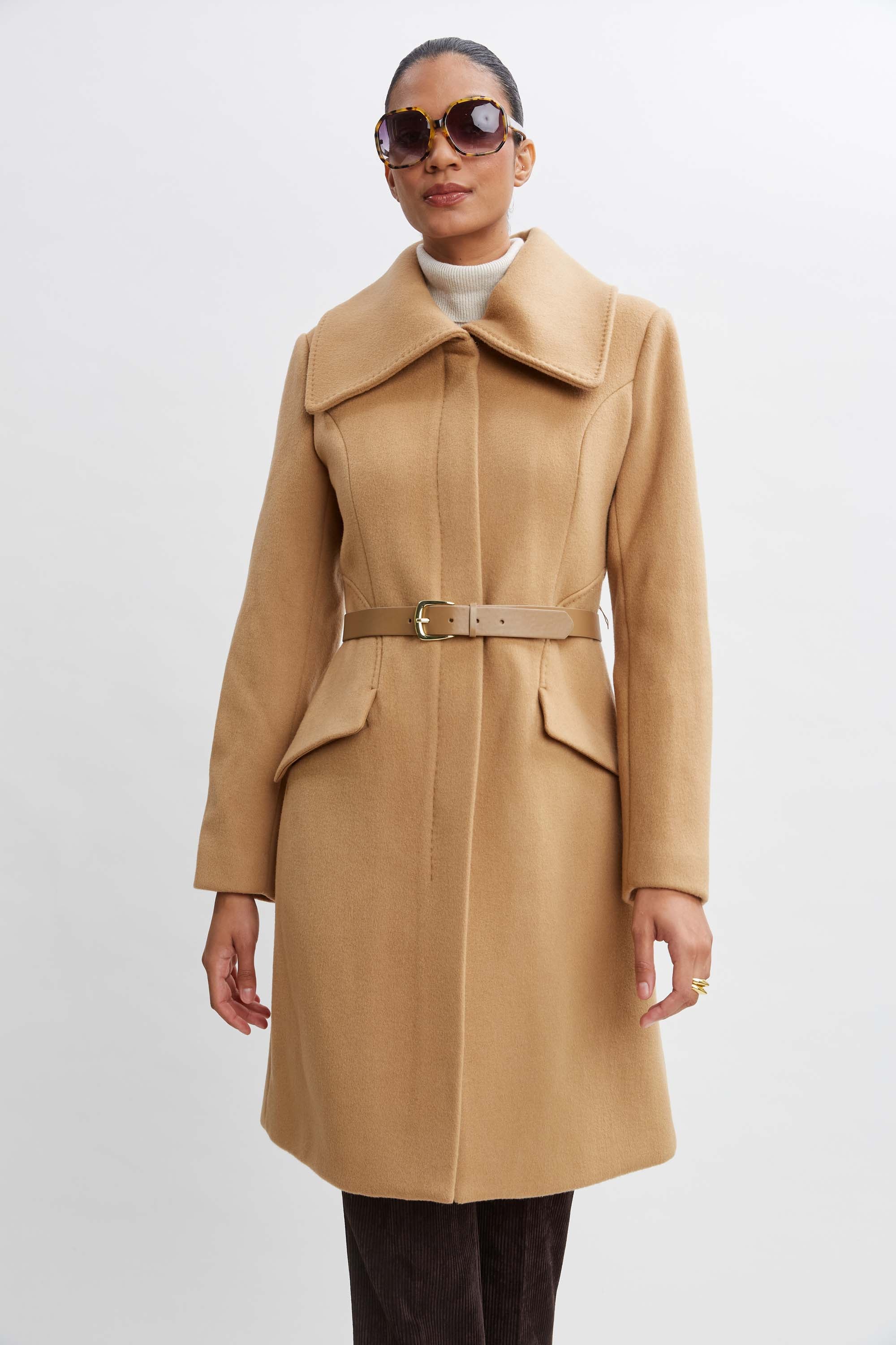 Wool Belted Panel Coat for Women - Stylish Winter Trench Coat with Adjustable Waist Belt - Perfect for Office, Travel & Formal Occasions