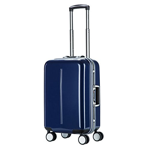 20 Inch Blue Aluminum Frame Carry On Spinner Luggage - TSA Approved Hardside PC Suitcase for Business Travel & Weekend Getaways