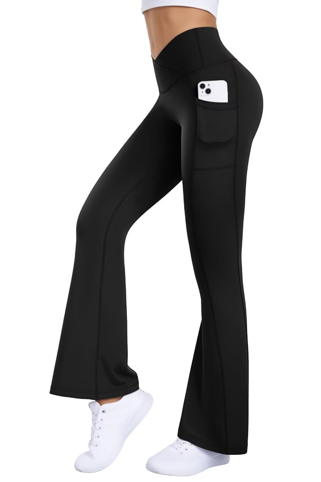 Vertvie Women's Flare Leggings - Scrunch Butt Yoga Pants with Pockets, V-Crossover Design for Workout, Gym & Yoga | Bell Bottom Fitness Leggings for Running, Lifting & Everyday Wear