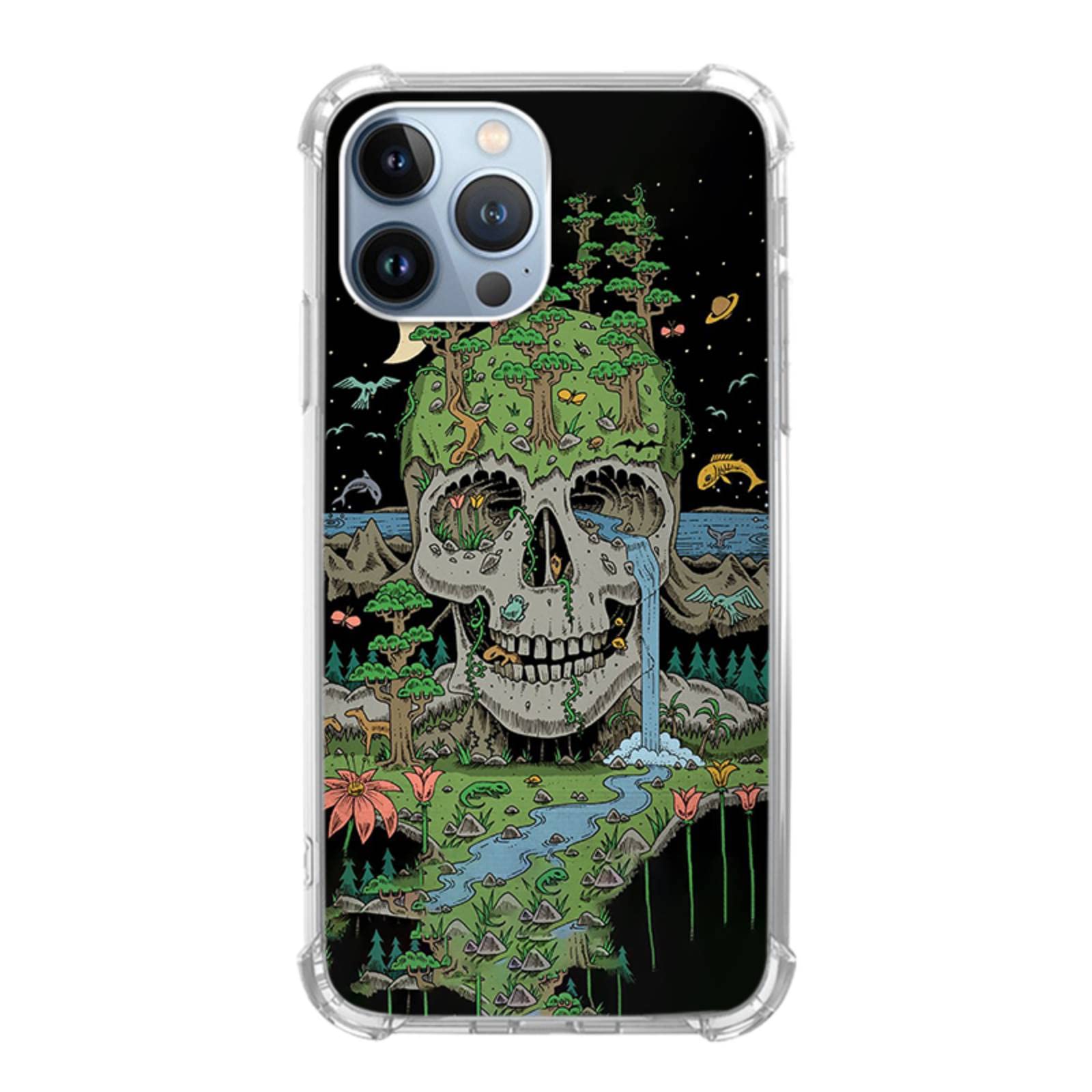 Cjoelzky Skull Life Art Case for iPhone 13 Pro Max - Hippie Psychedelic Abstract Design, Shockproof Silicone TPU Bumper with Anti-Scratch Protection | Perfect for Festival, Rave & Boho Style Lovers