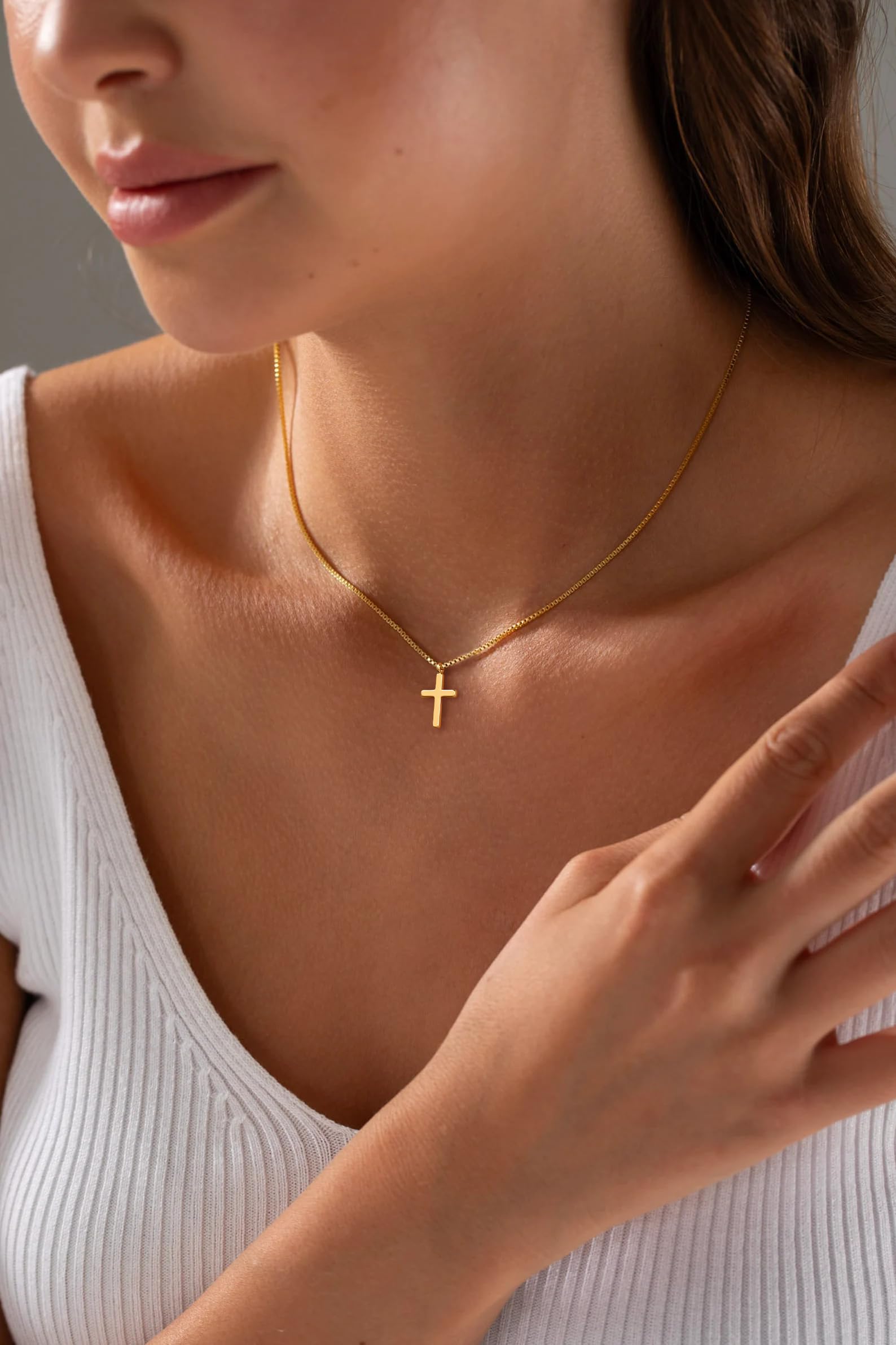 DEARMAY Dainty Cross Necklace for Women - 14K Gold Filled & Sterling Silver Layered Cross Pendant Necklace, Minimalist Thin Chain Choker, Elegant Religious Jewelry Gift for Her | Perfect for Everyday Wear, Church Occasions & Special Gifts