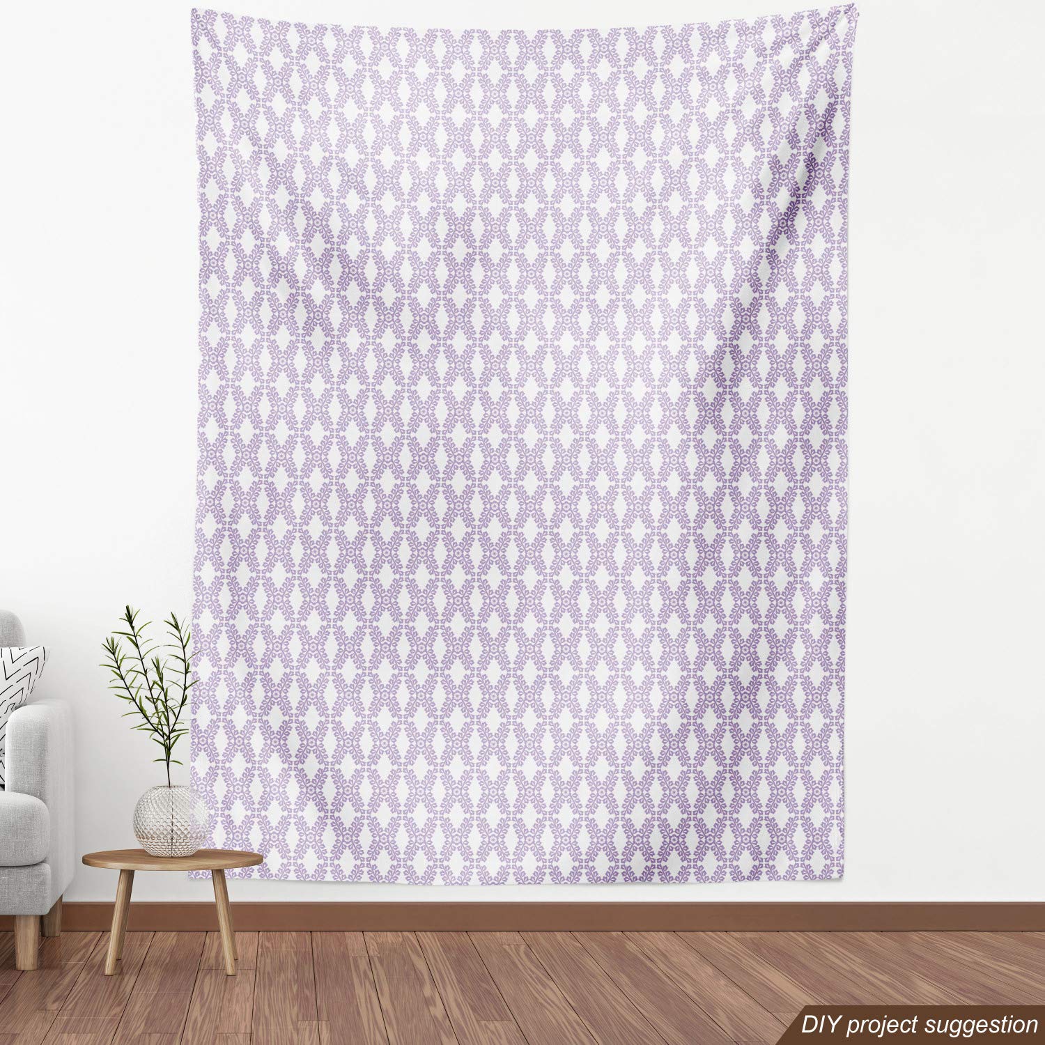 Ambesonne Soft Pastel Purple Fabric by The Yard - Geometric Floral Branches Design for Upholstery, Curtains & Home Decor | 3 Yards White Pale Lavender | Perfect for DIY Projects, Throw Pillows & Table Runners