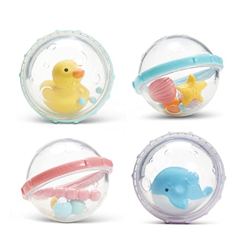 Munchkin Float & Play Bubbles Baby Bath Toys for Toddlers - 4 Pack Fun Bathtime Sensory Play Set for Kids - Perfect for Water Play, Learning Colors & Motor Skills Development