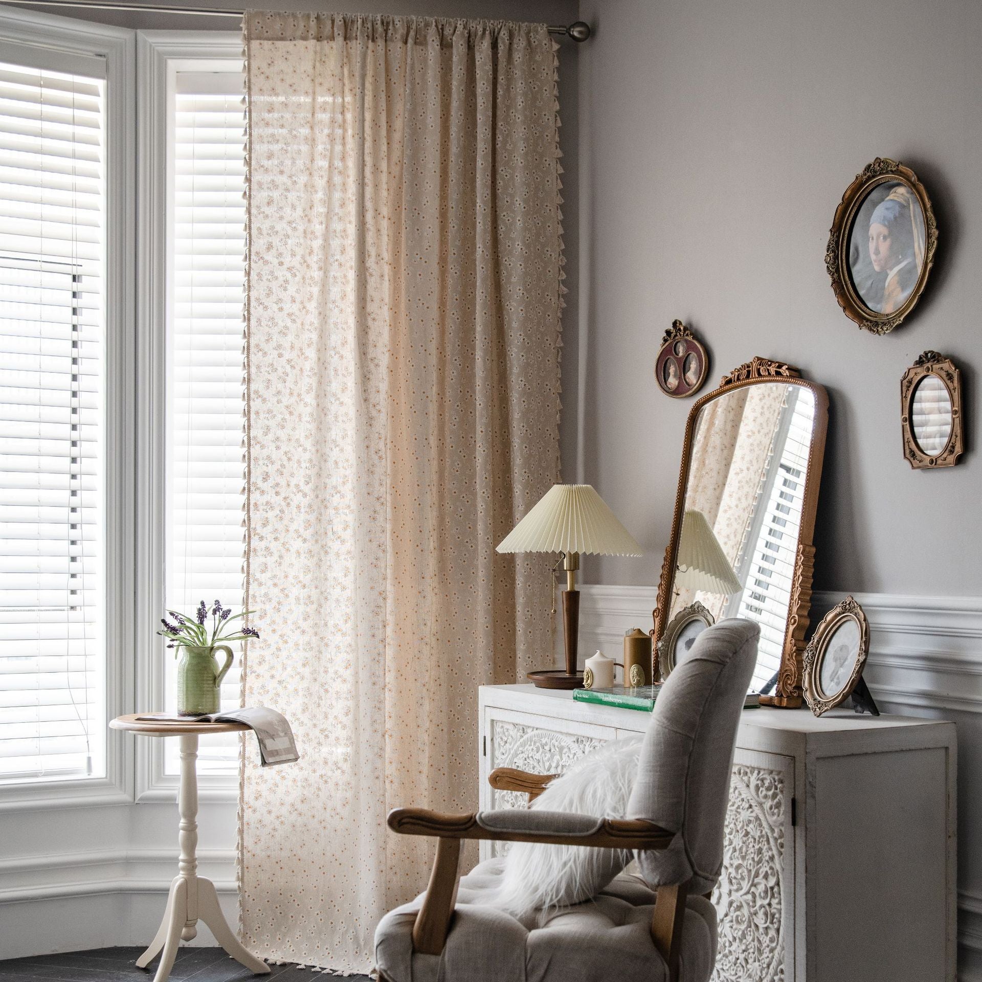Camilla Ivory Light Filtering Floral Blackout Custom Curtains - Elegant Window Treatment for Bedroom & Living Room