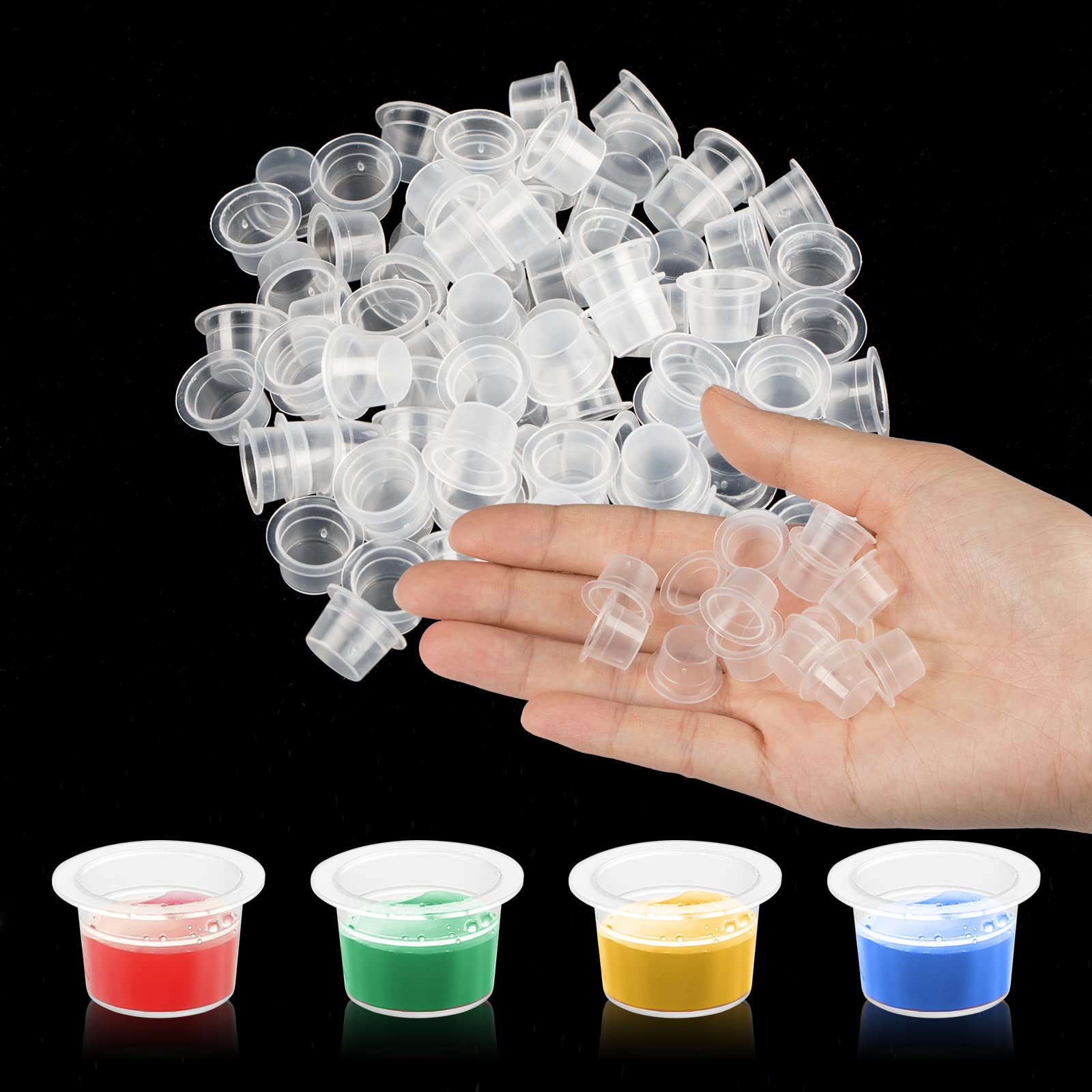 PROUSKY 100-Piece Disposable Ink Caps (8mm) - Small Plastic Ink Containers for Tattoo, Nail Art & Calligraphy - Perfect for Artists, Tattooists & DIY Crafts