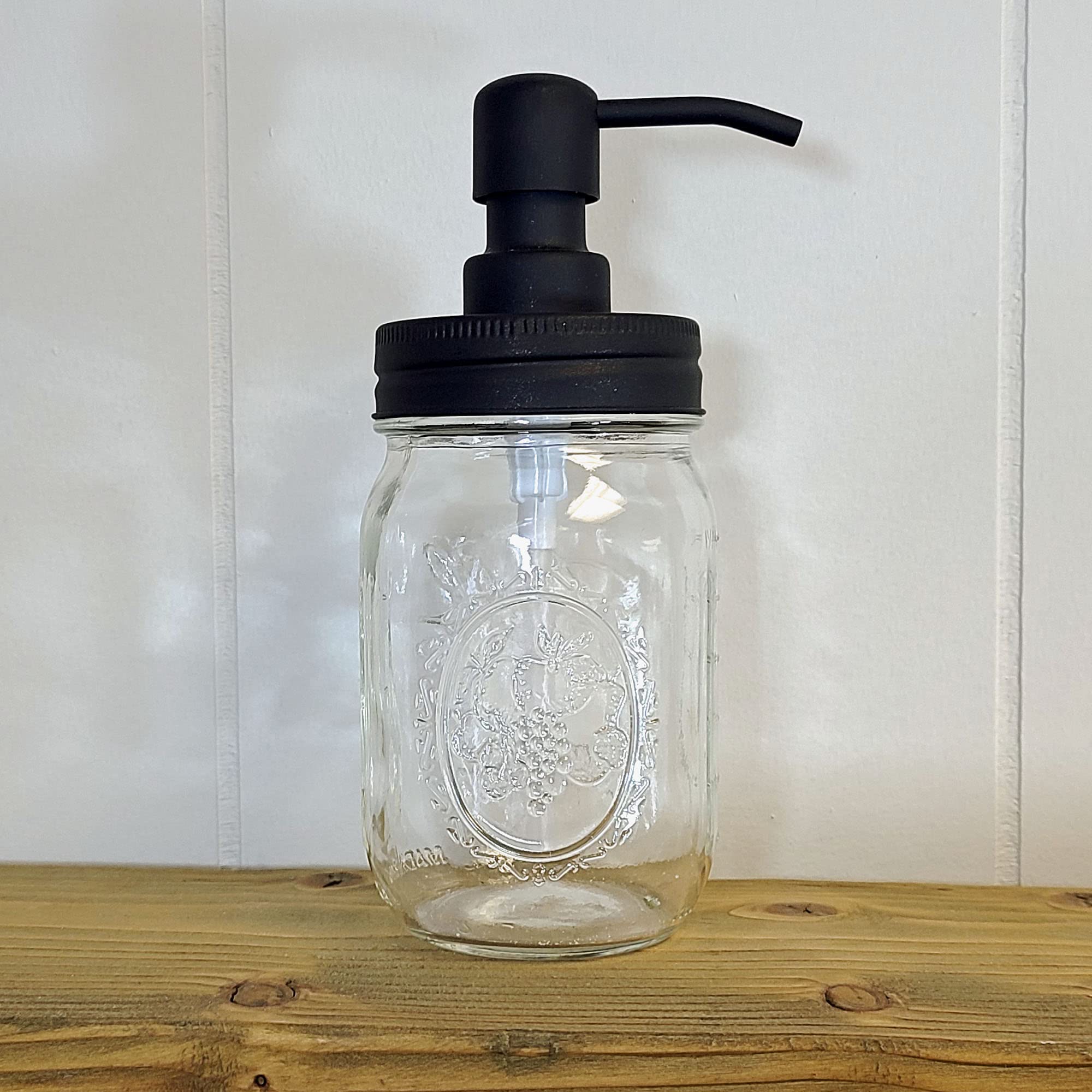 Rustic Painted or Clear Mason Jar with Soap Lotion Pump Dispenser - Black/Silver Pump Lids for Kitchen & Bathroom Decor | Farmhouse Home Accessories | Perfect for Hand Soap Dispensers, Bathroom Organizers & Country Style Decor
