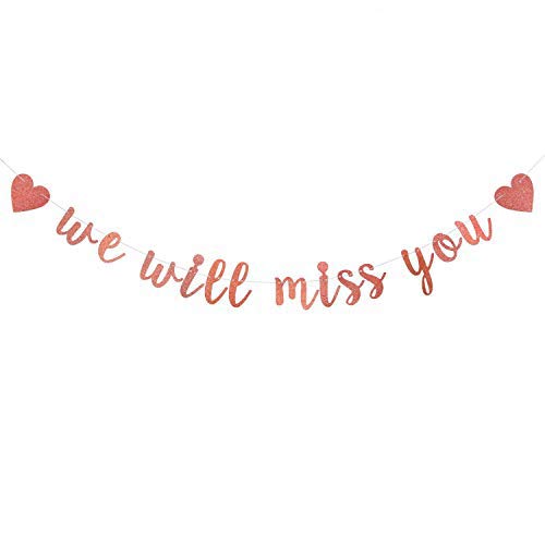 Rose Gold Glitter 'We Will Miss You' Banner - Retirement Party Decorations Sign for Going Away & Farewell Parties - Office Work Celebration Decor - Perfect for Retirement, Goodbye & Office Sendoff Events