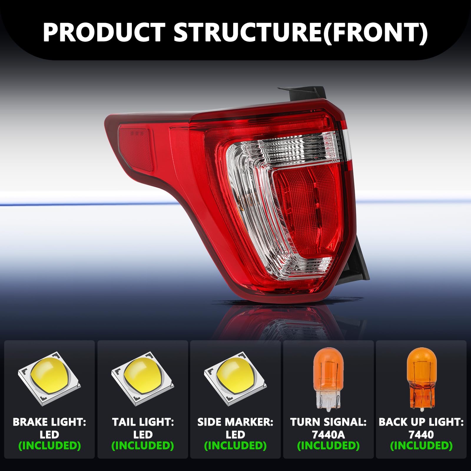 Aosky LED Tail Light Assembly for 2016-2019 Ford Explorer Police Interceptor - Left Driver Side Brake Signal Lamp with Bulbs | Durable Replacement for Enhanced Night Visibility & Safety