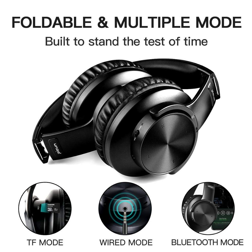 Foldable Wireless Bluetooth Headphones with Deep Bass & Noise Cancelling - 3D Stereo Over-Ear Headset for Computer, Mobile Phone, Gaming & Travel (Gray)