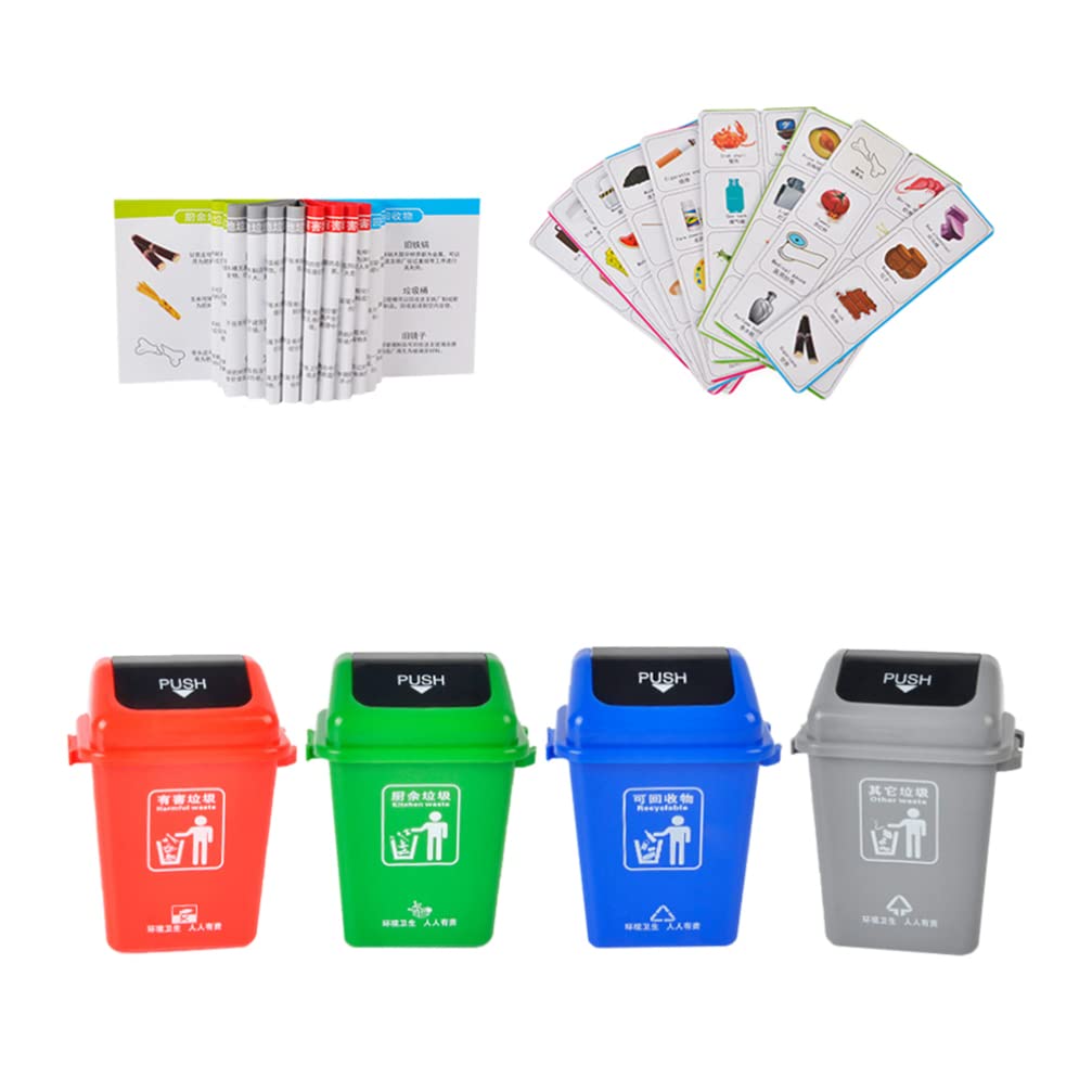 iplusmile 4pcs Toy Garbage Trucks with 108pcs Sorting Cards - Mini Curbside Trash Cans & Bins Set for Kids - Pretend Play, Waste Sorting Learning, Classroom & Home Educational Toys