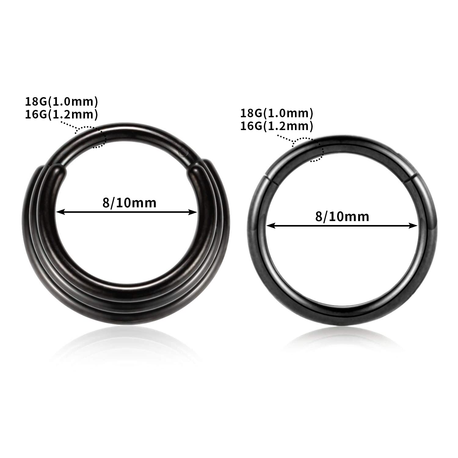 PEAKLINK 16G Surgical Steel Seamless Clicker Hoop Earrings - 2Pcs Nose Ring, Tragus, Helix, Rook, Daith, Conch, Cartilage & Lobe Piercing Jewelry - 8mm & 10mm Sizes - Perfect for Everyday Wear & Special Occasions