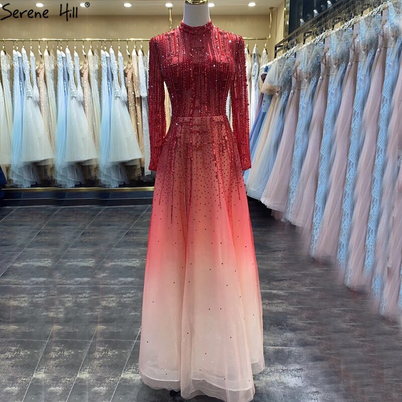 Elegant Silver Crystal Beaded Muslim Long Sleeve Evening Gown for Women - Luxury A-Line Party Dress 2025 (LA70514) | Perfect for Weddings, Galas & Formal Events