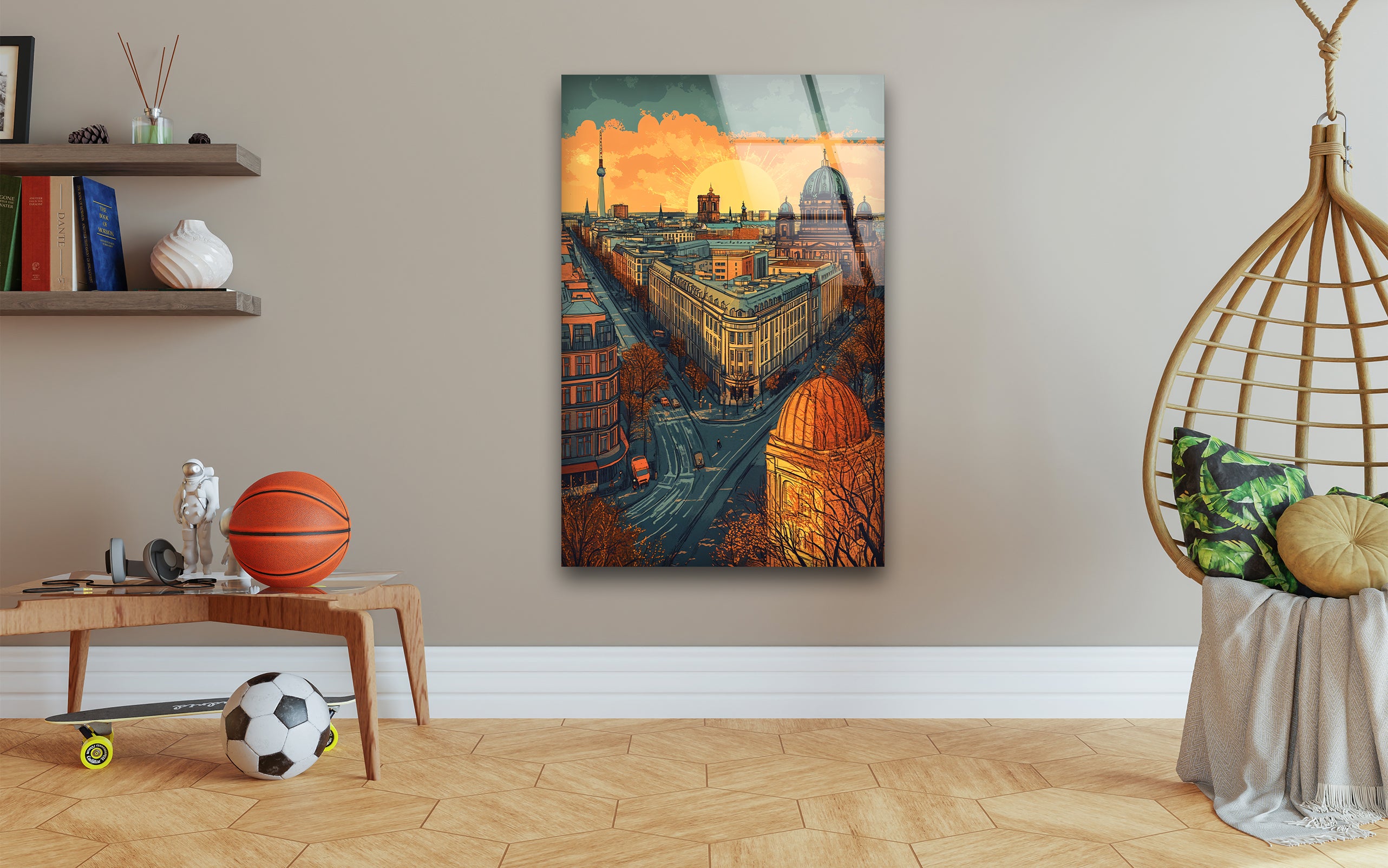 Berlin Graffiti Glass Wall Art - Modern Urban Decor for Living Room, Bedroom & Office - Unique Handmade Glass Artwork for Home & Gifts