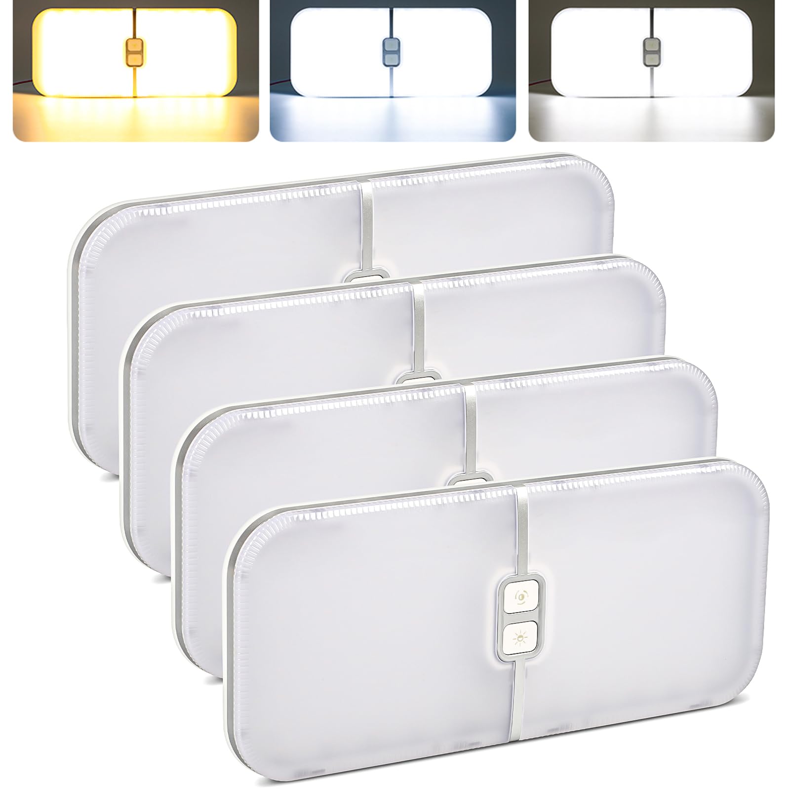 CT CAPETRONIX RV Interior Lights - 3 Color TEM Camper Lights with 204 Dimmable LEDs, 12V LED Dome Light Fixture with Switch (Warm/Cool/Natural White) - Perfect for RV, Camper, Trailer & Boat Ceiling Lighting (4 Pack)
