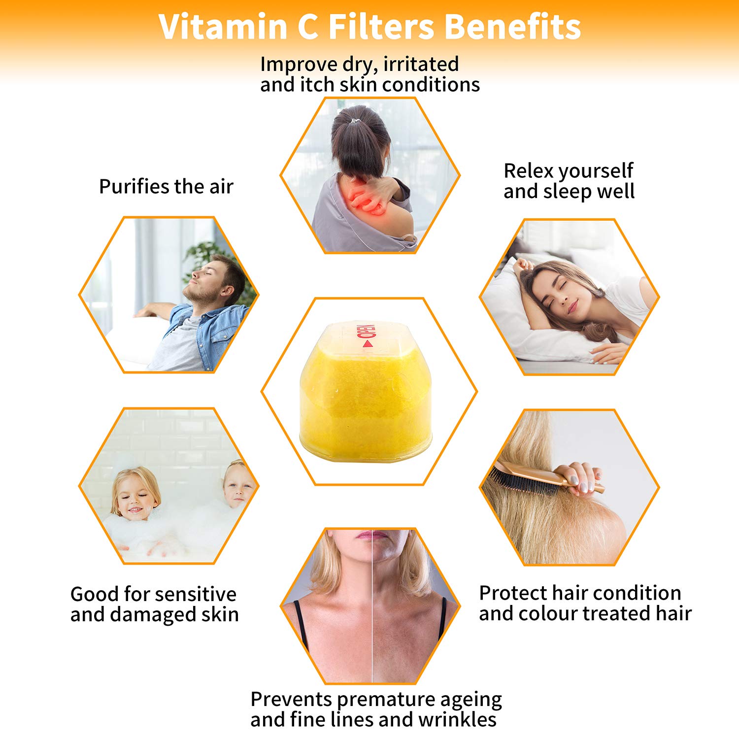Vitamin C Shower Head with Handheld - Hard Water Softener & High Pressure Filter - Water Saving Spray with Hose & 4 Replacement Balms - Ideal for Dry Skin & Hair Care - Perfect for Bathroom, Spa, and Home Relaxation
